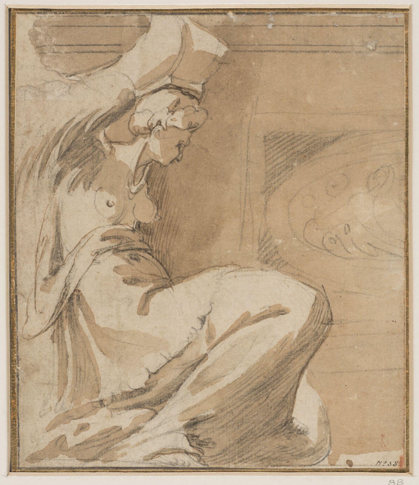 Seated winged female supporting a  bracket, mid 16th century