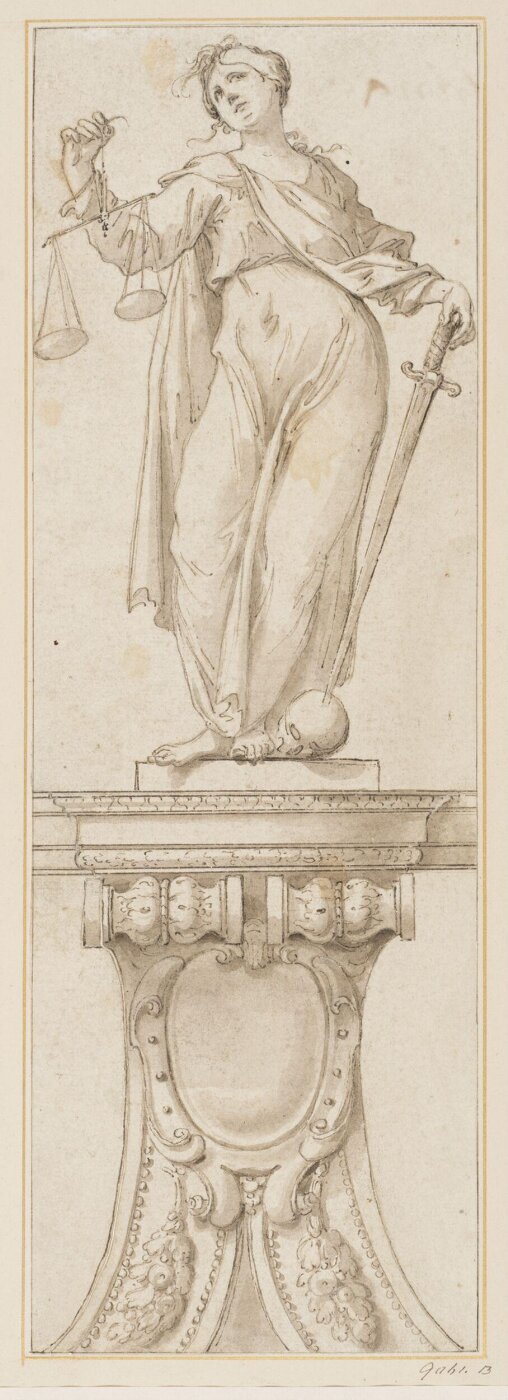 Unknown, Design for a console supporting an allegorical figure of Justice holding a sword and a pair of scales