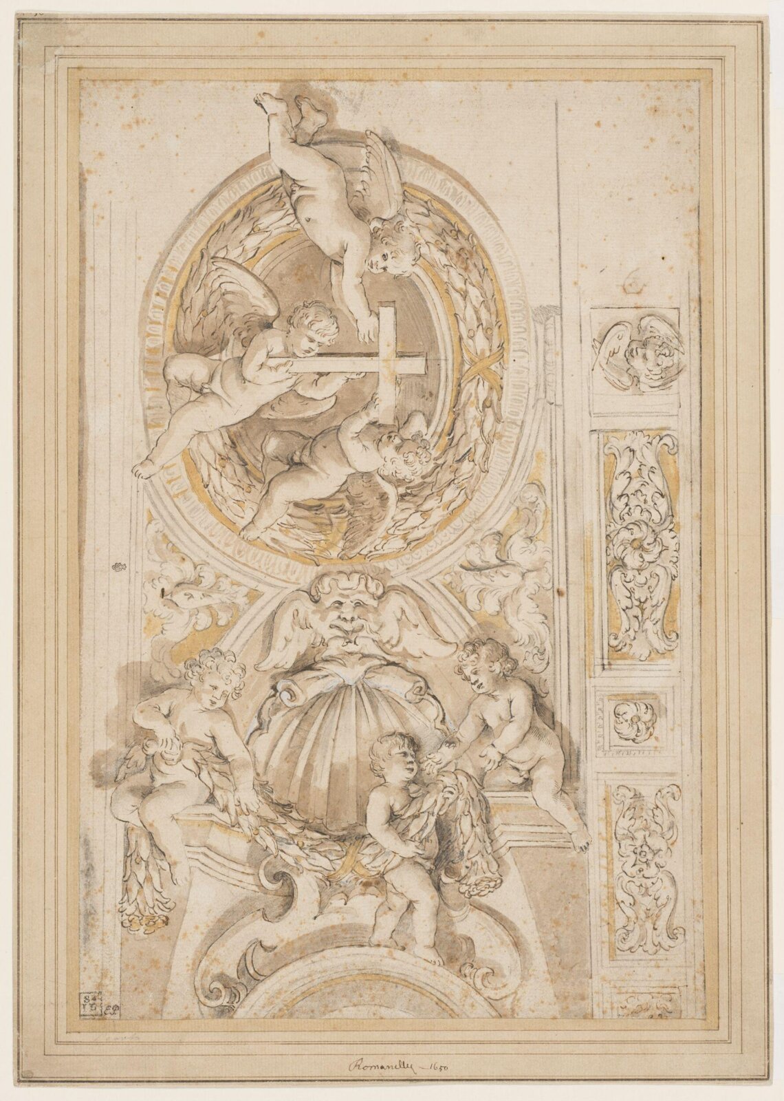 Ceiling design with six putti, Giovanni Francesco Romanelli