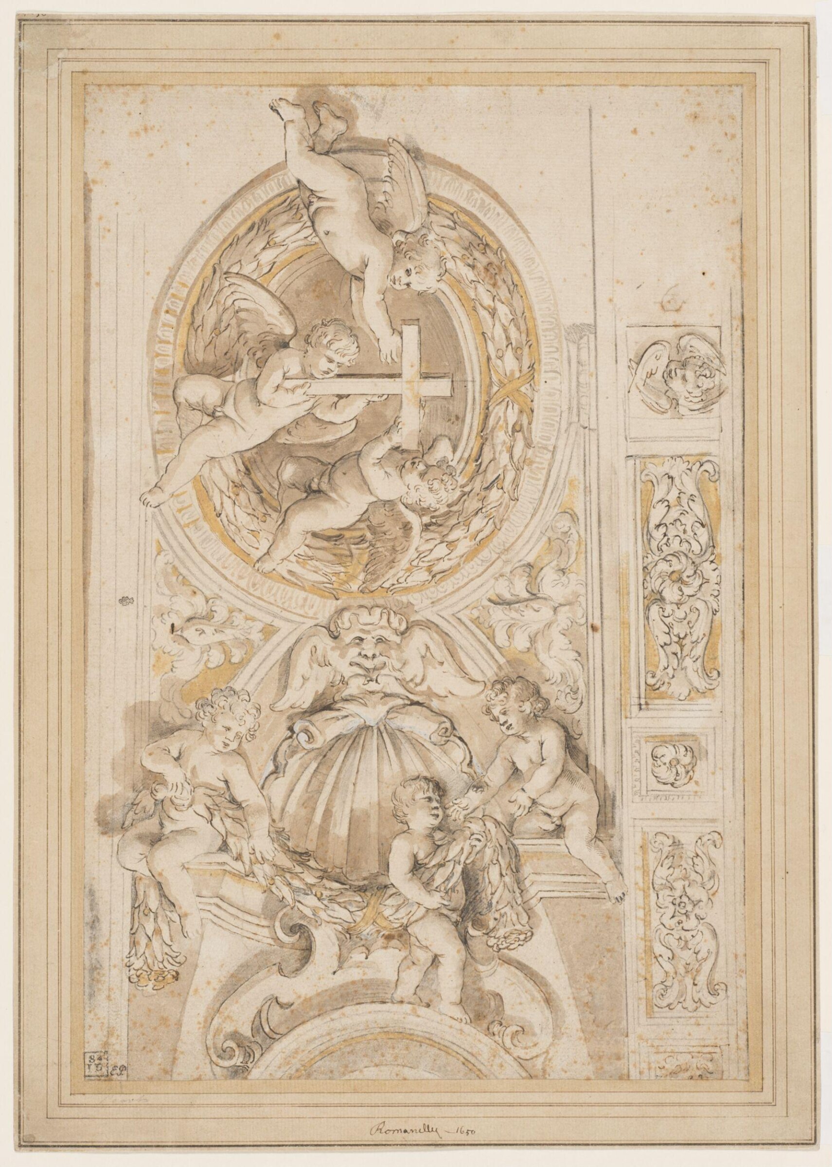 Ceiling design with six putti, Giovanni Francesco Romanelli