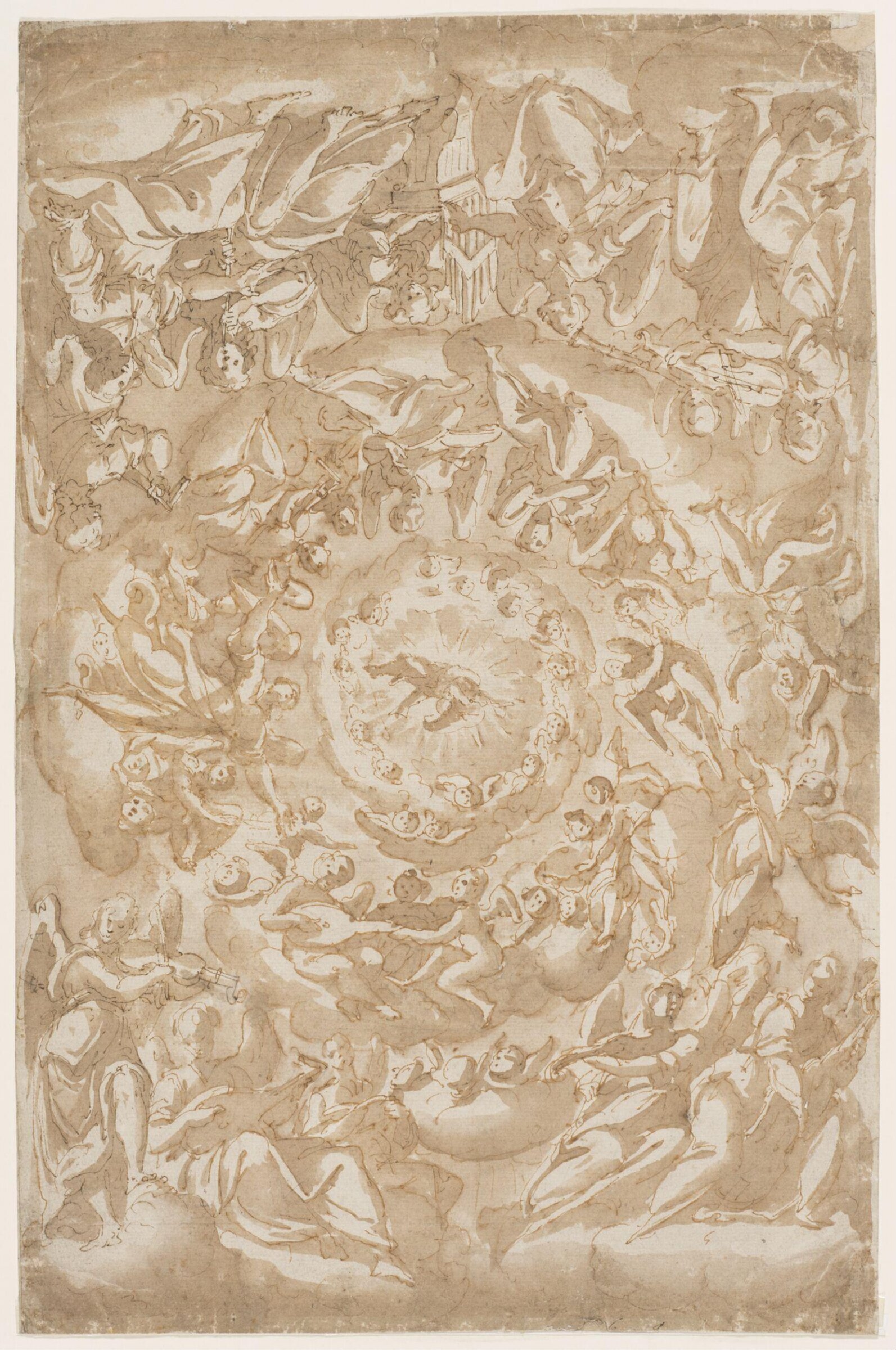 God the Father  worshipped by angels  playing on musical instruments, Giovanni Mauro della Rovere, Early 17th century