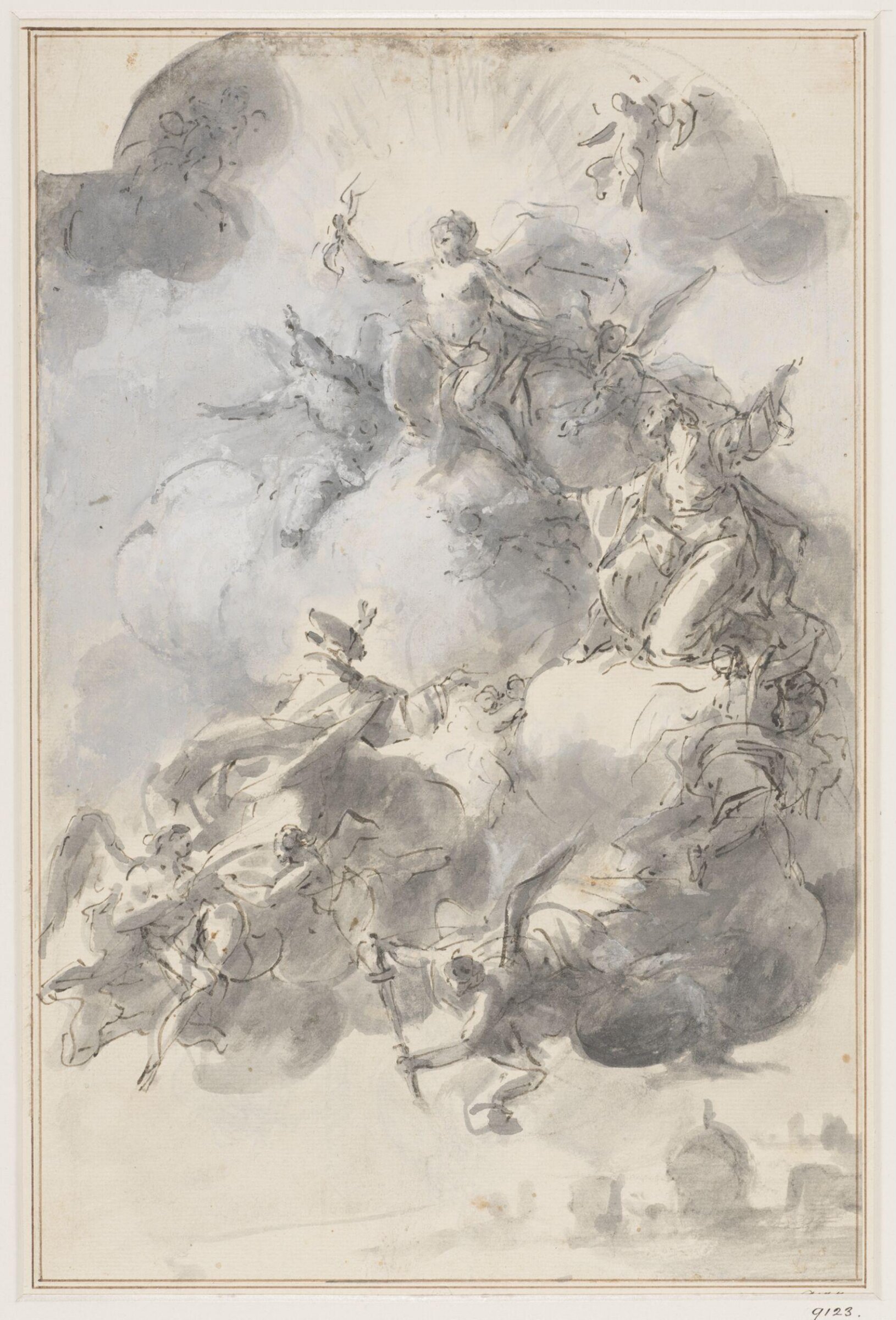 Christ, the Virgin and a bishop intercede for a doomed city, Domenico Mondo, 1717-1806