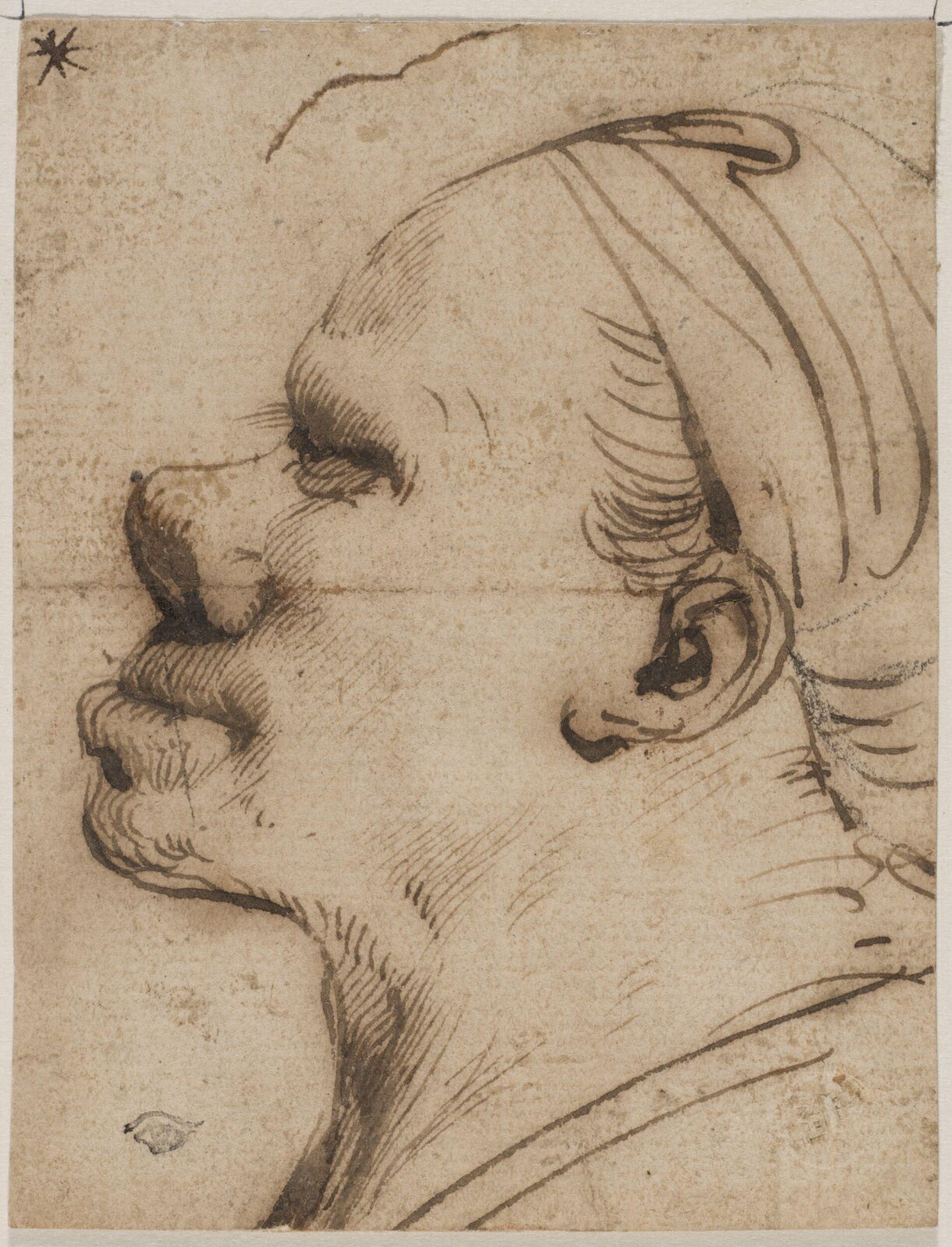 Caricature, a man's head in profile