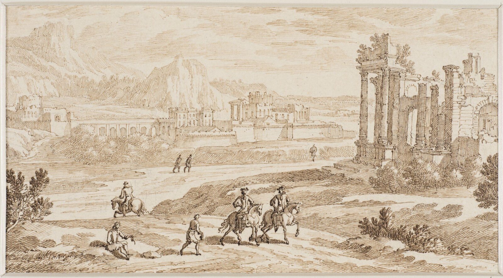 Landscape with ruins and figures, late 17th century