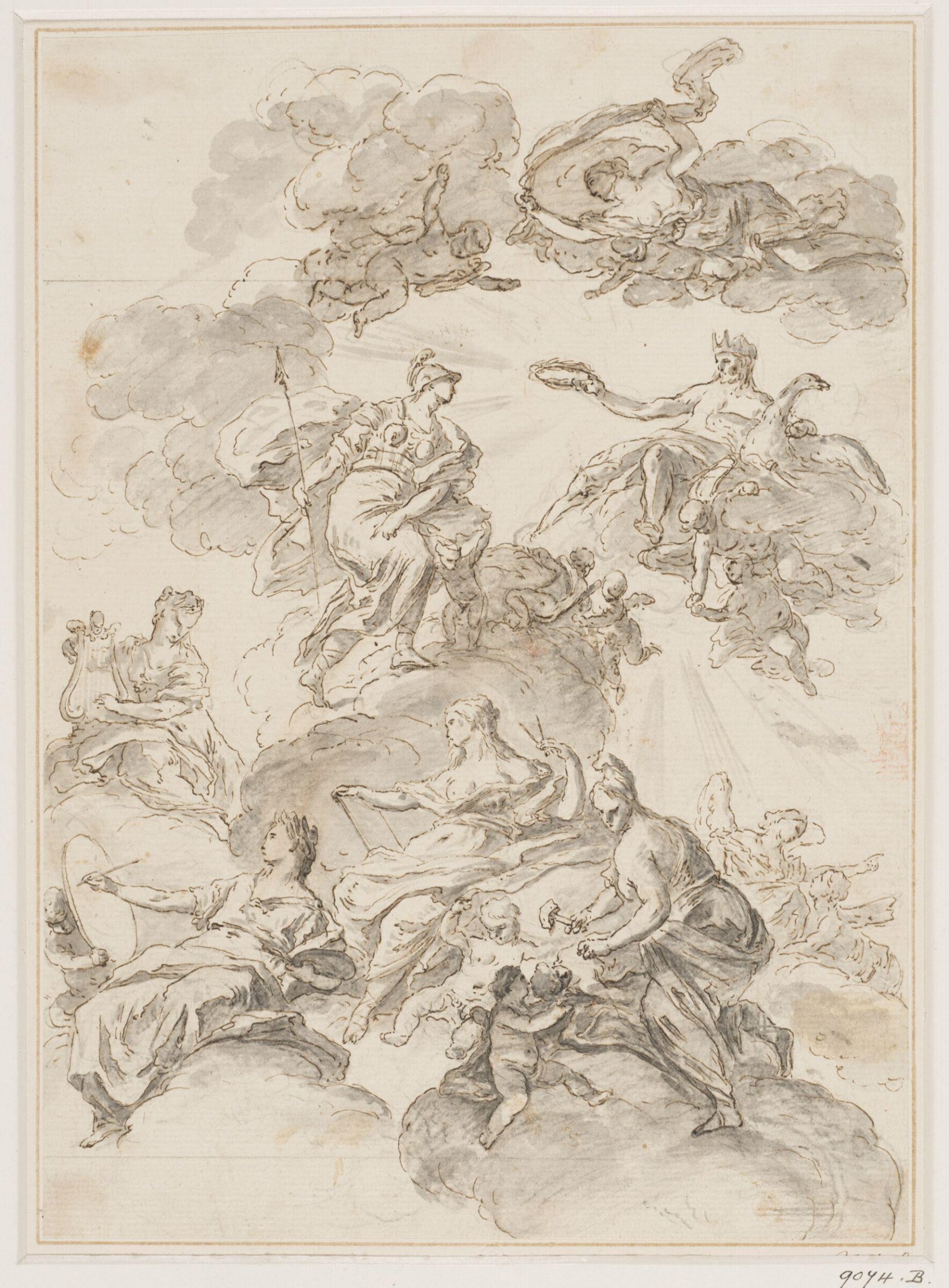 Minerva commending the arts of sculpture, architecture, painting and music to Jupiter, Francesco Solimena, 1657-1747