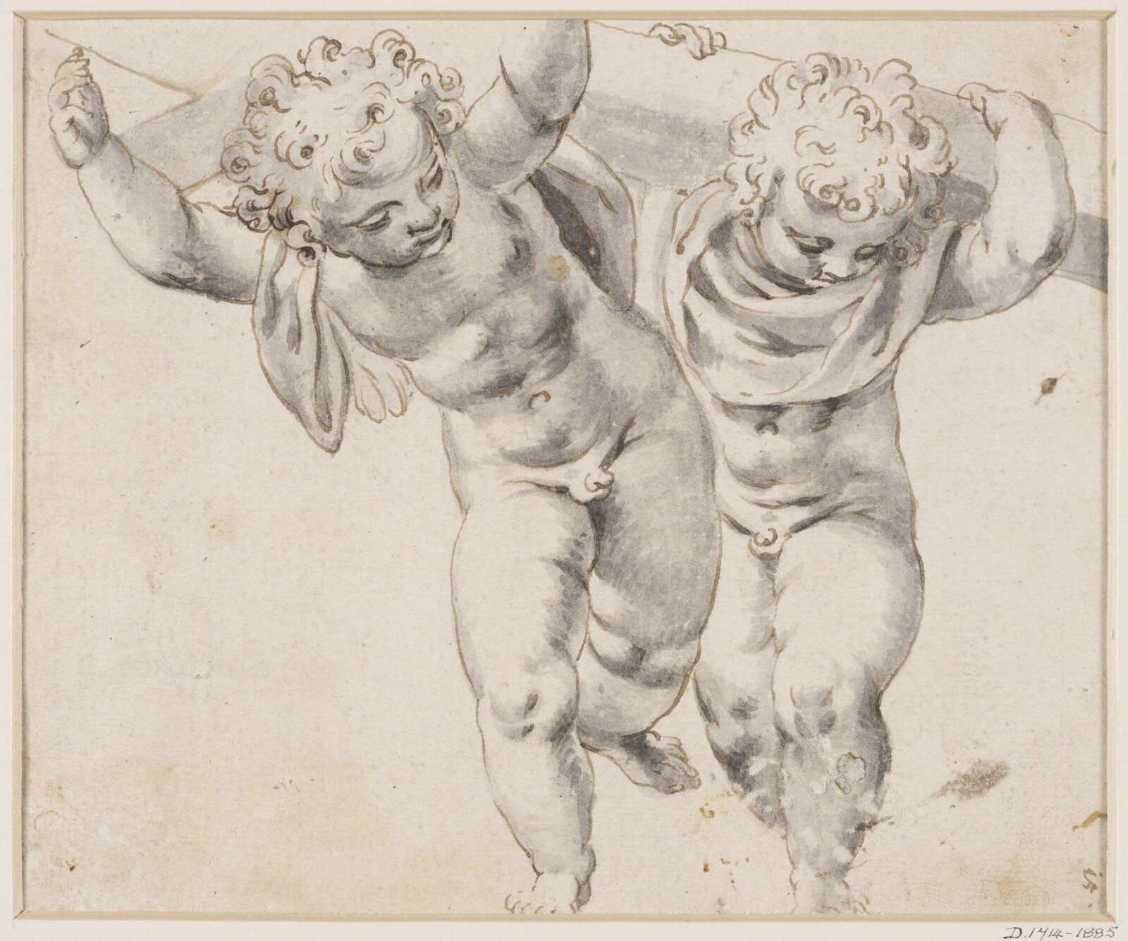 Two amorini bearing a cross, early 18th century