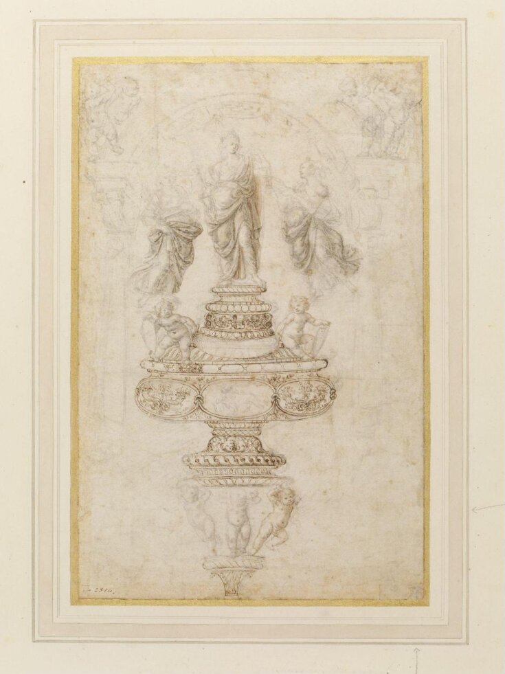  Design for a monument in the form of a covered bowl, with a personification of Justice on the cover and other figures top image