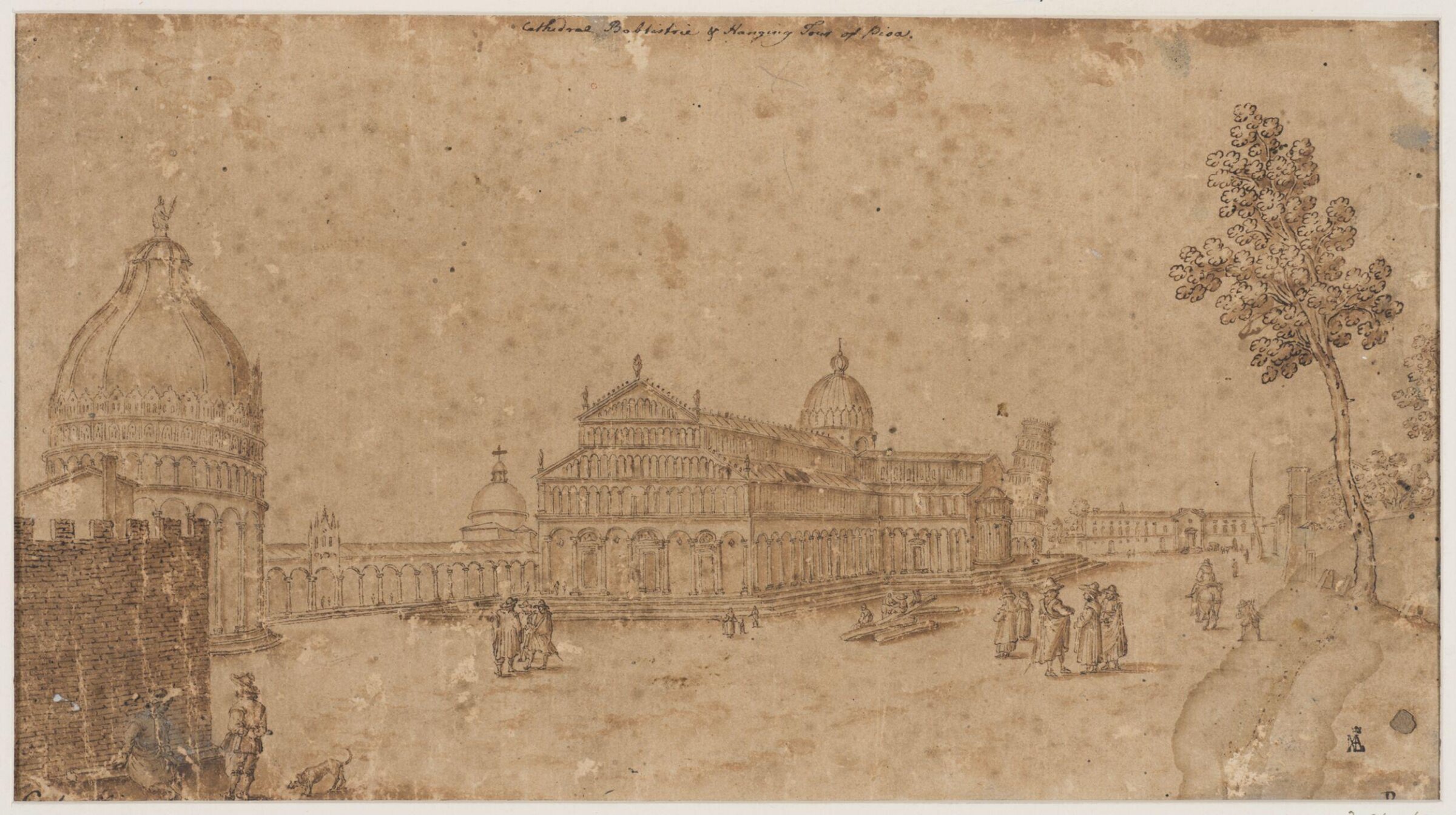 View of Pisa Cathedral from the west, including the Baptistery, the leaning Tower and the Campo Santo, Remigio Cantagallina, ca. 1603-1635