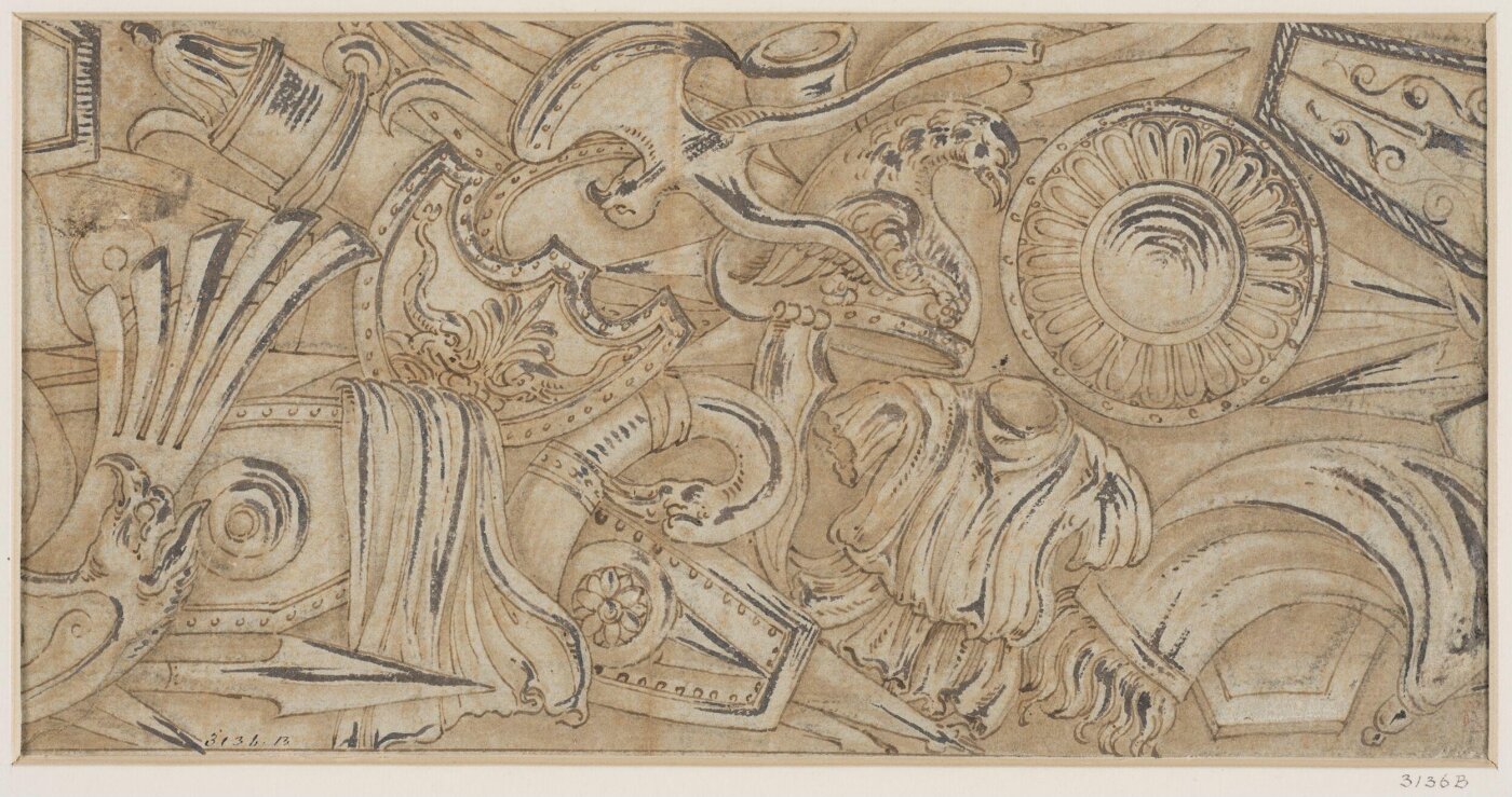 Unknown, Design for trophies of arms in the manner of those on the base of Trajan’s column
