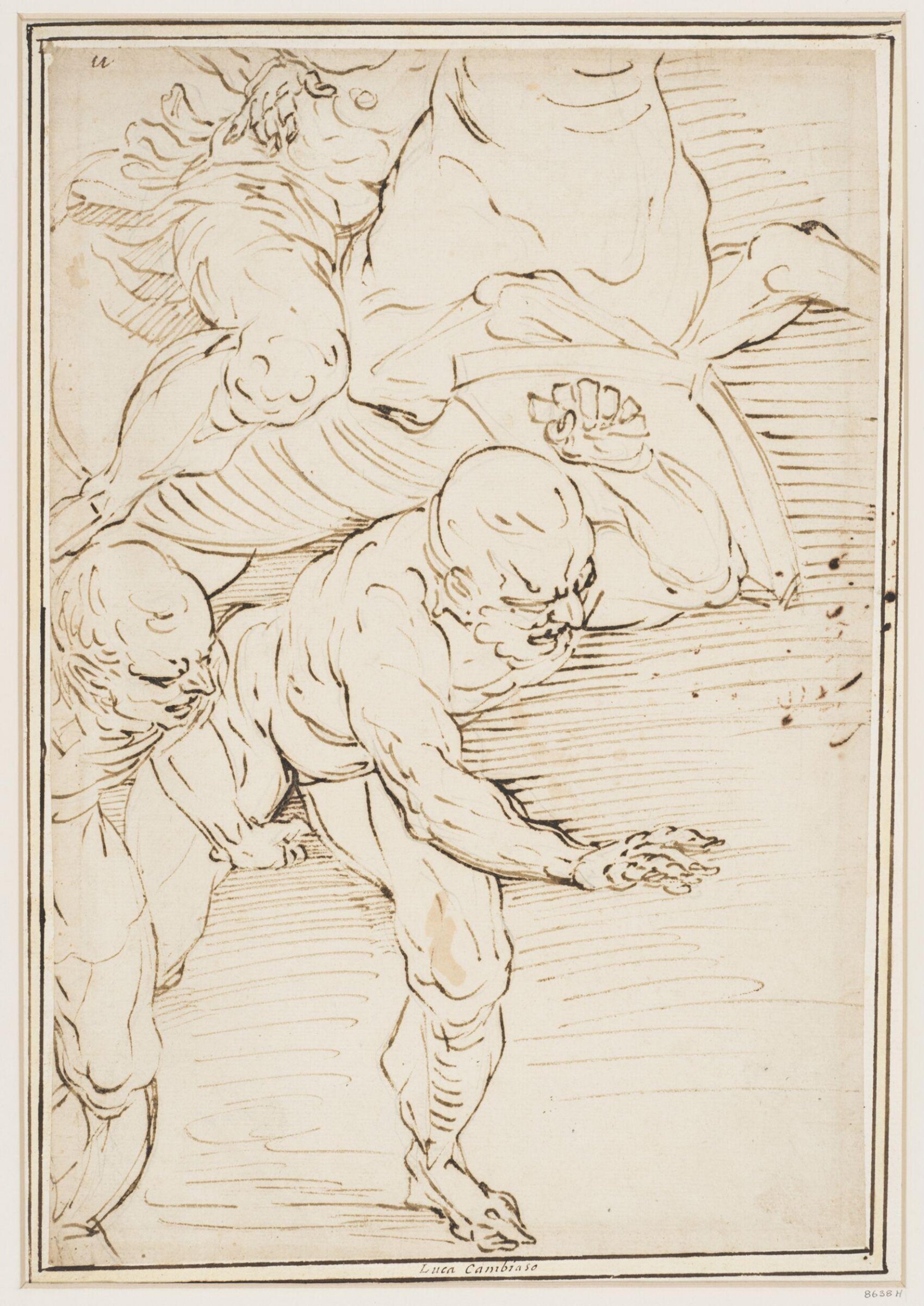 Study for a battle piece, with two foot soldiers and a horseman, Cambiaso, ca. 1550-1585