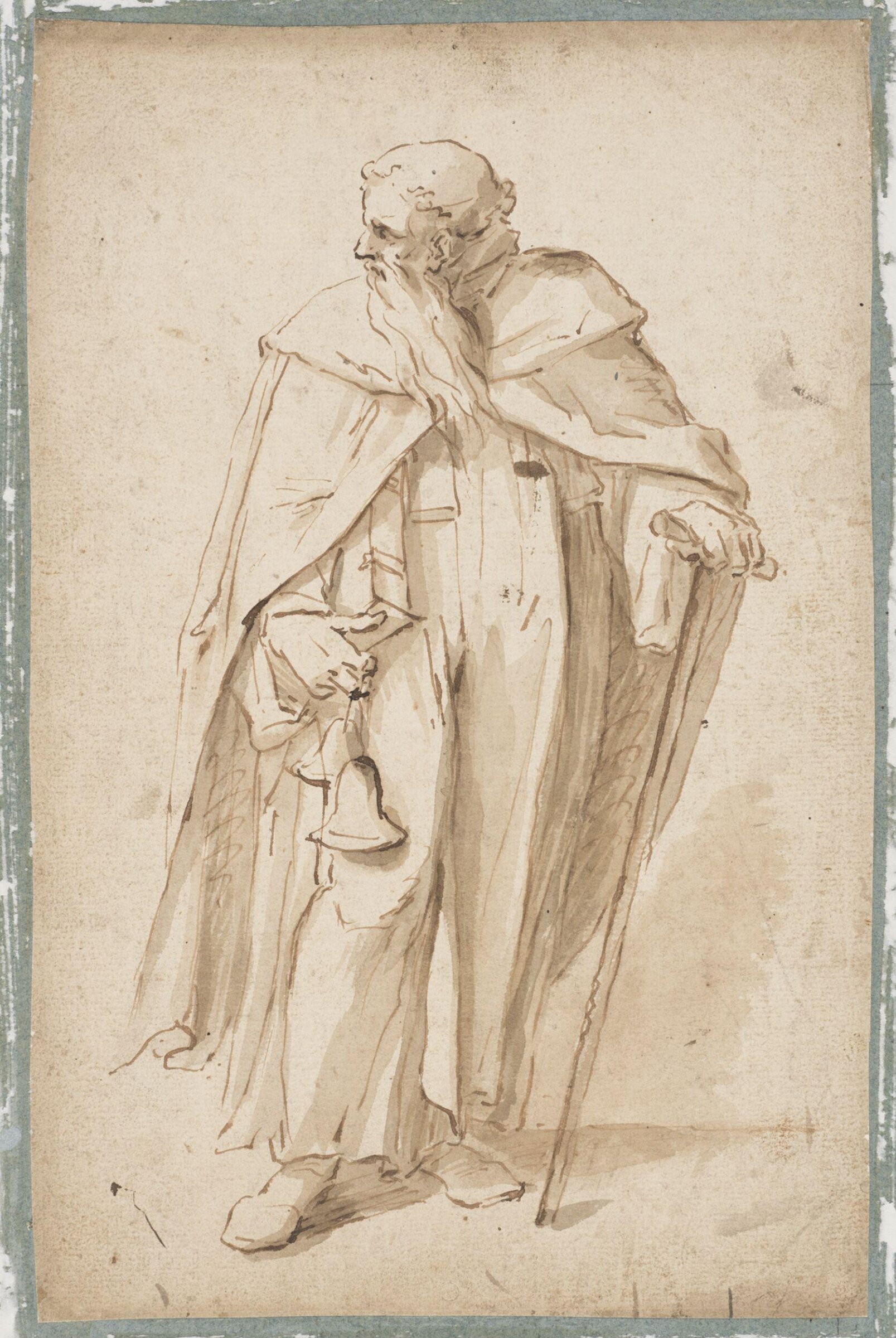 St. Anthony the Abbot holding a book and two bells leaning on a tau-cross, ca. 1550-1585