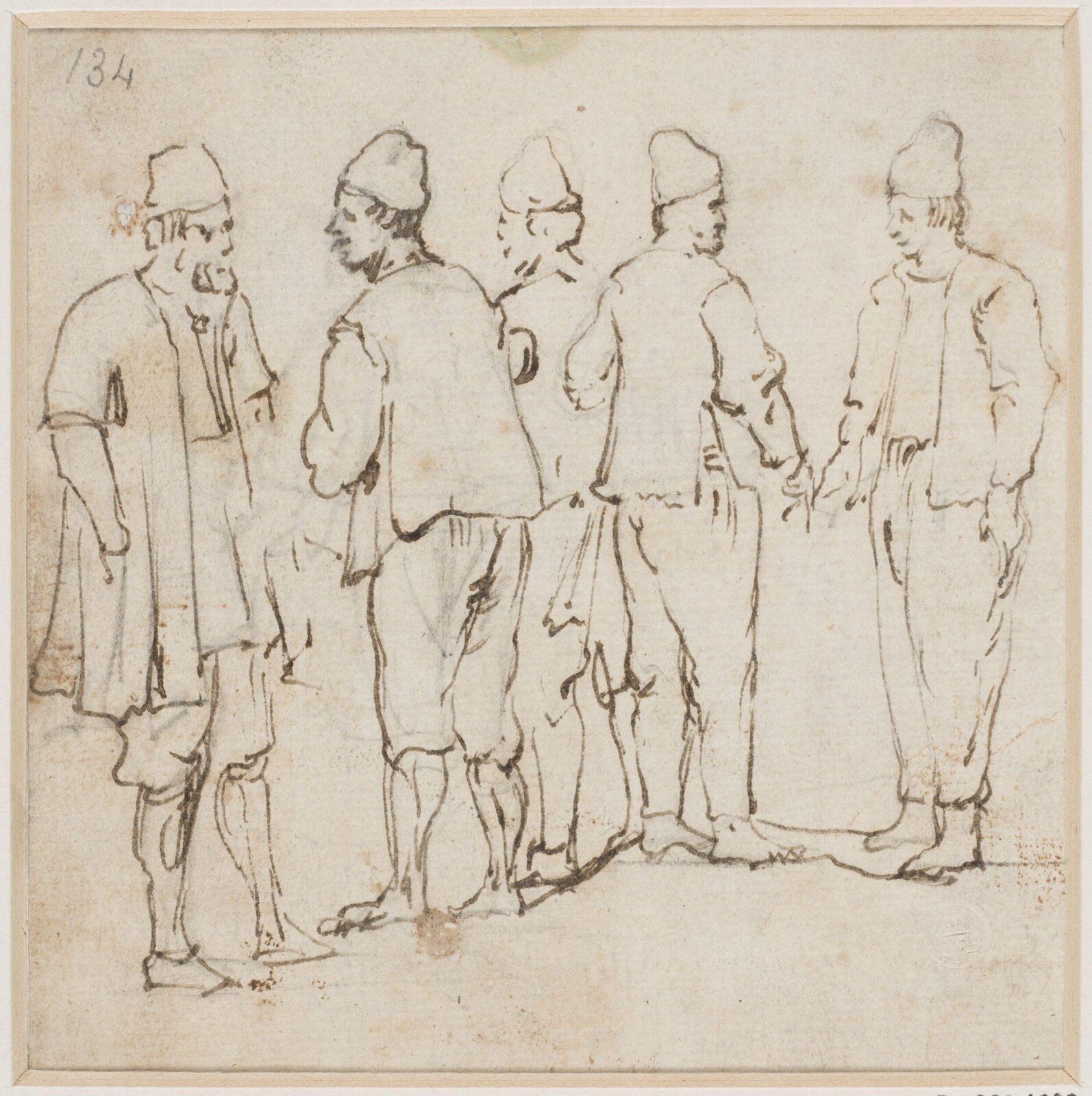 Five workmen standing in a group, Carlevarijs, ca. early 18th century