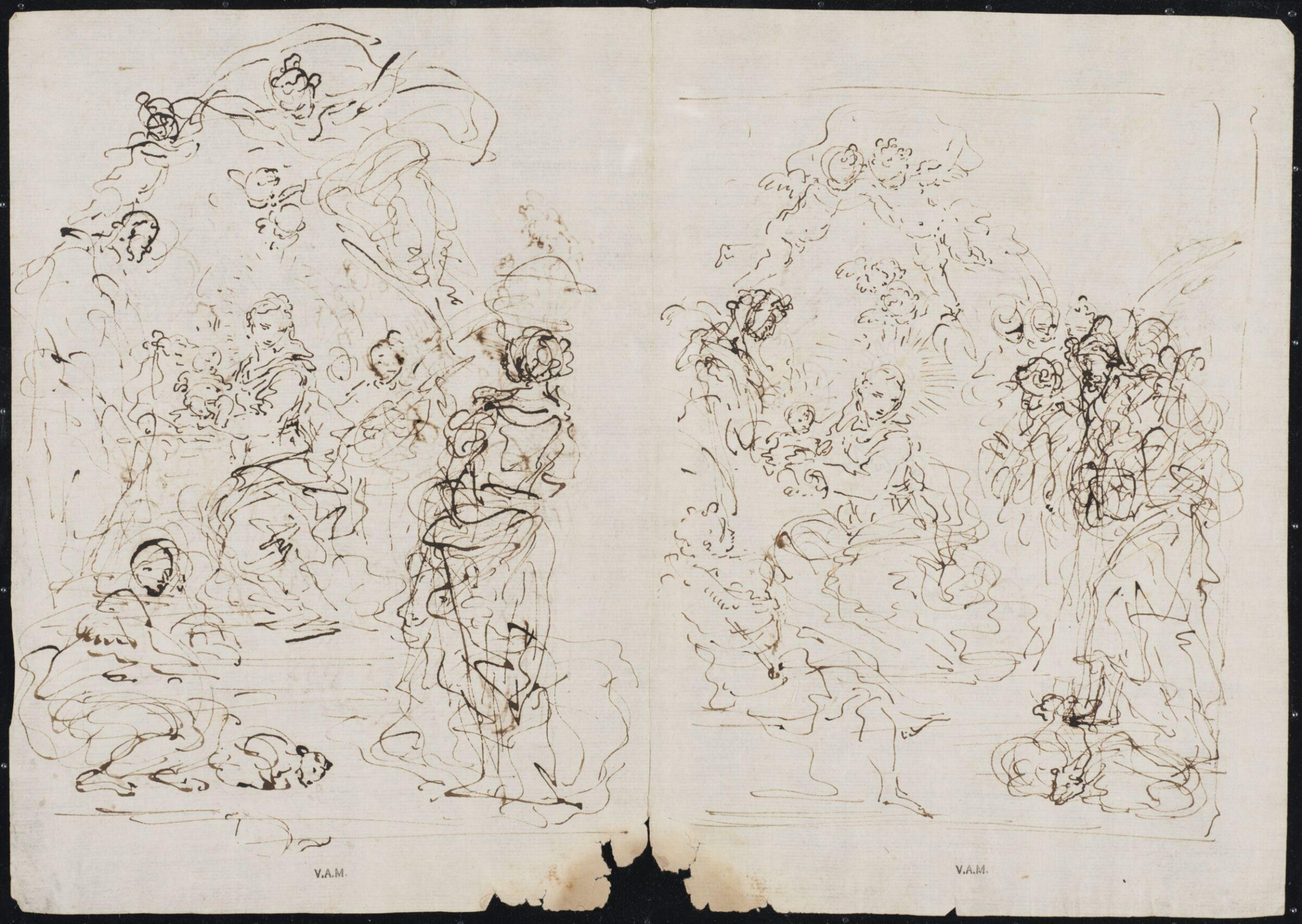 Adoration of the Magi and Adoration of the Shepherds and studies for the Virgin and Child, Donato Creti, 1690