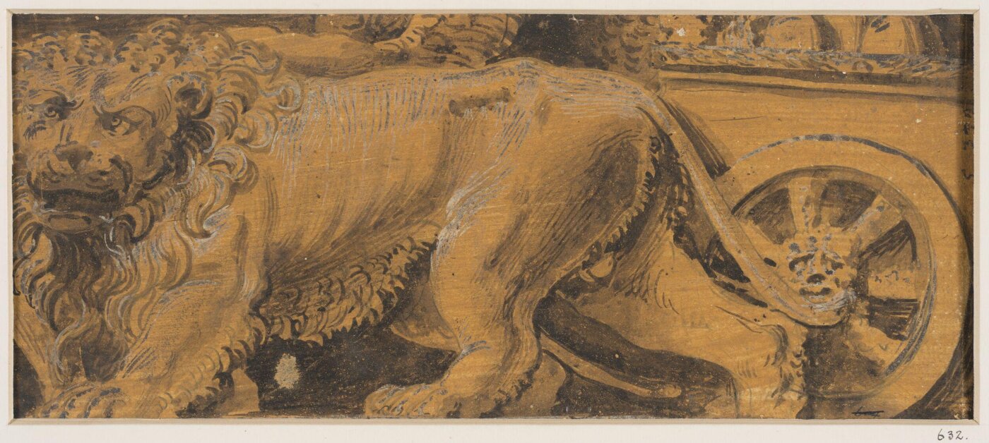 Unknown, A lion hardessed to a chariot; fragment of a frieze
