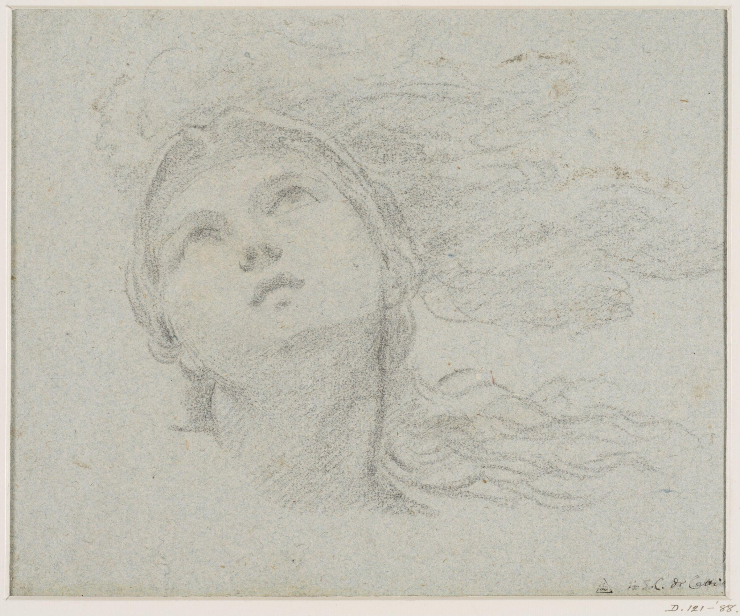 Helmeted head of a woman gazing upward, Domenichino, 17th century