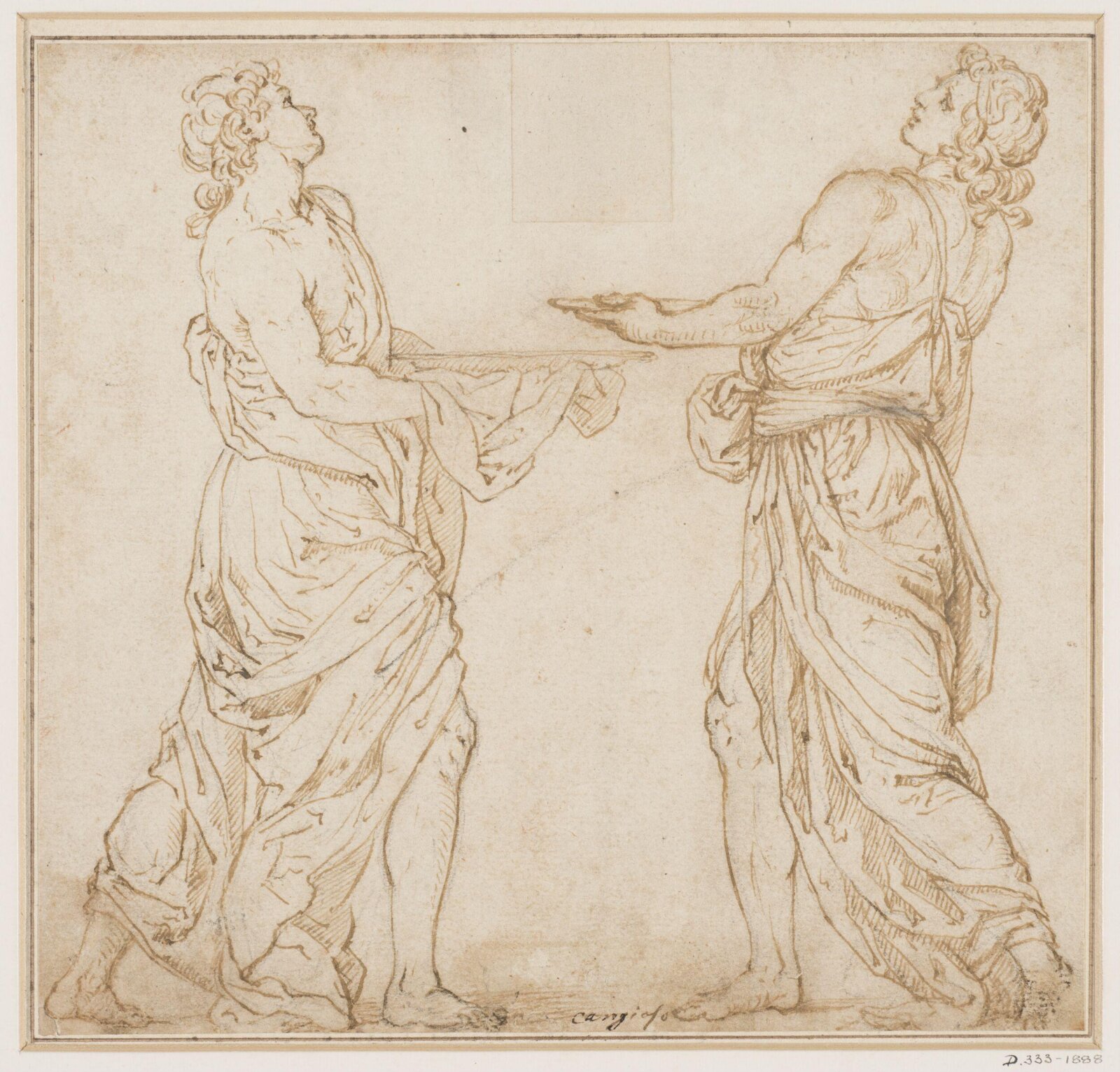 Two young men carrying dishes, late 16th century
