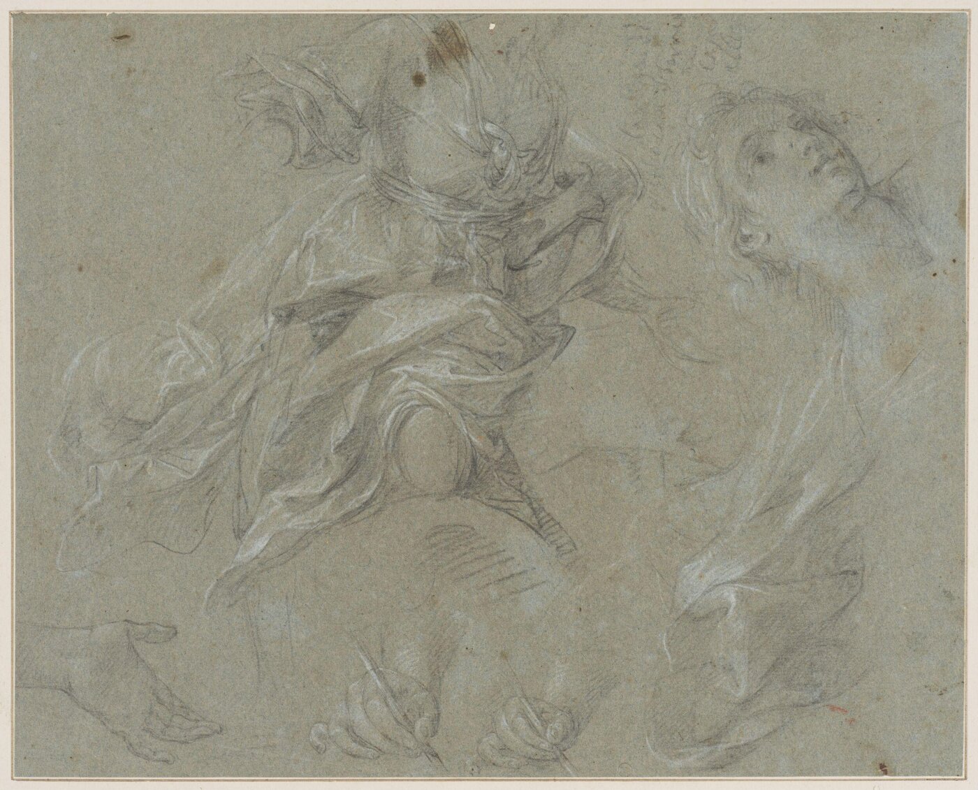 Unknown, Studies of Drapery, Three Hands and a Head