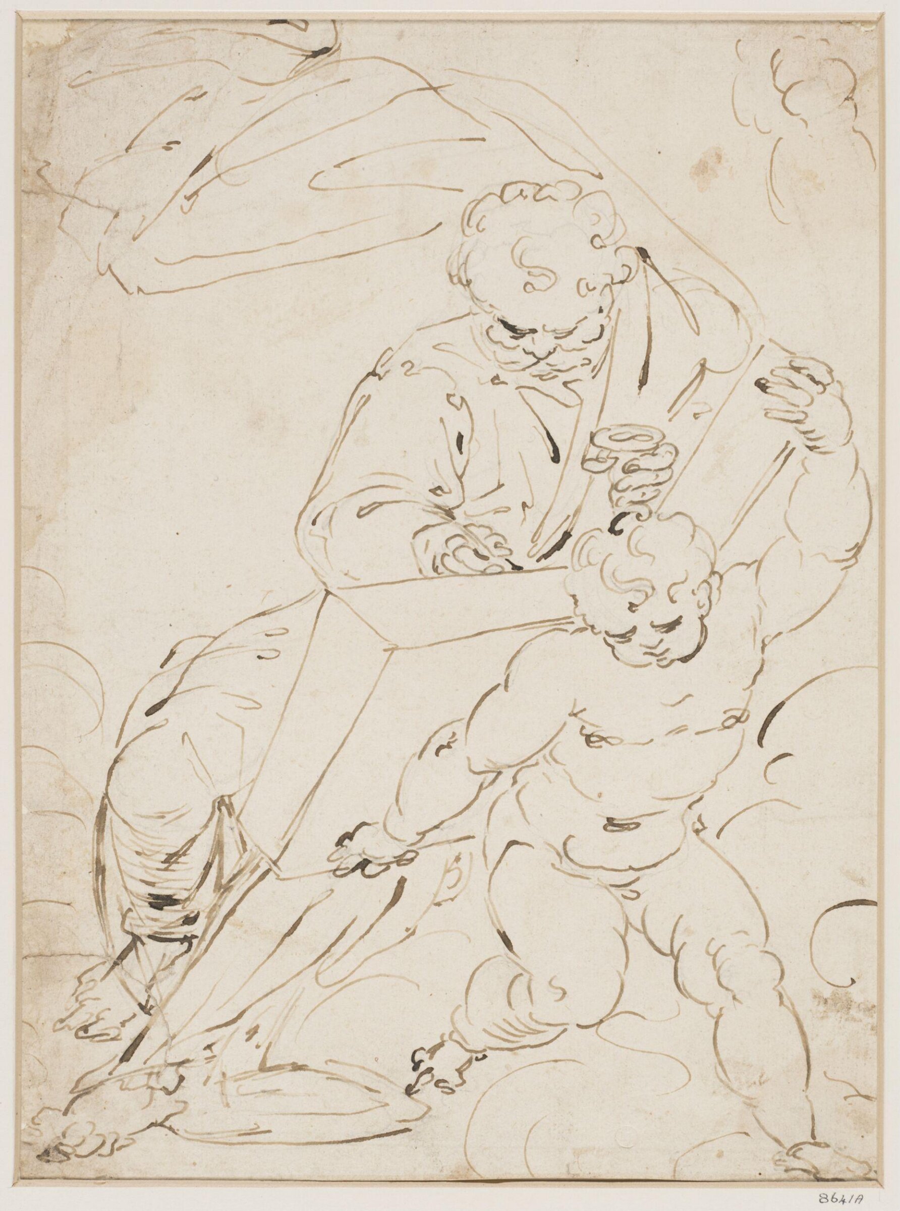 A prophet or evangelist writing a book supported by a putto, Cambiaso, ca. 1550-1585