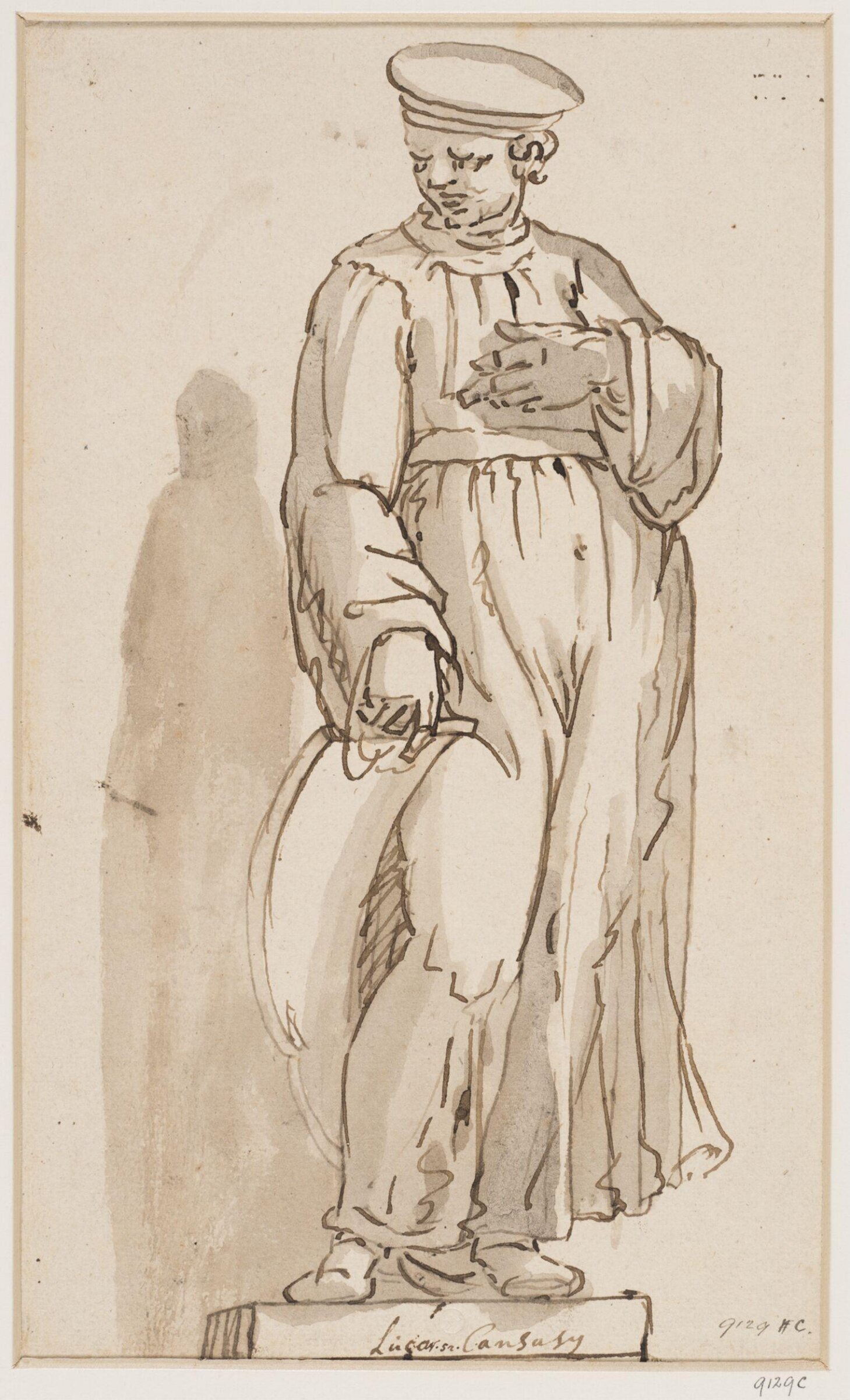 Standing man in cap and gown holding a scroll, Cambiaso, ca. 1550-85