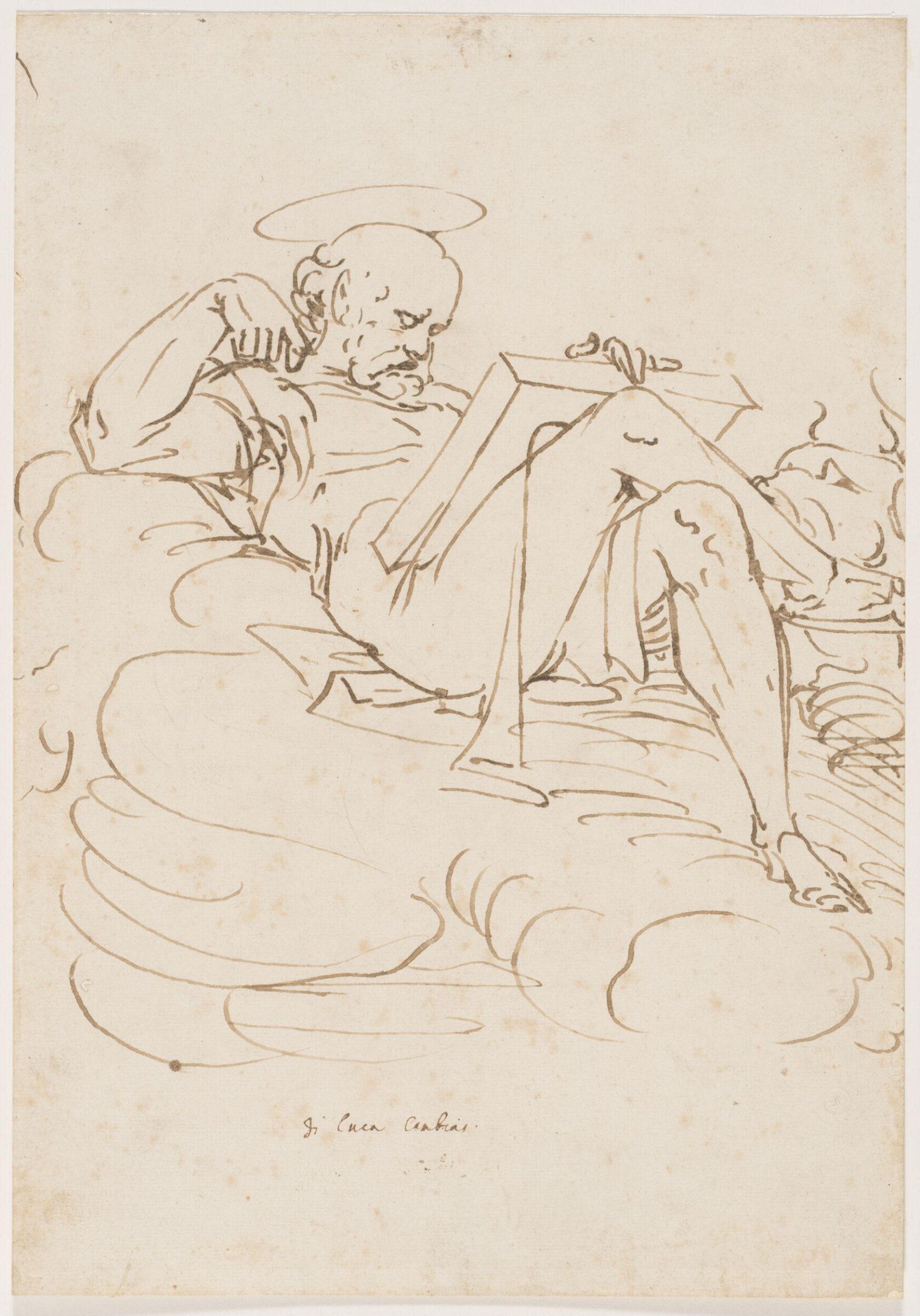 St. Luke reclining, with a book on his knees, Cambiaso, ca. 1550-85