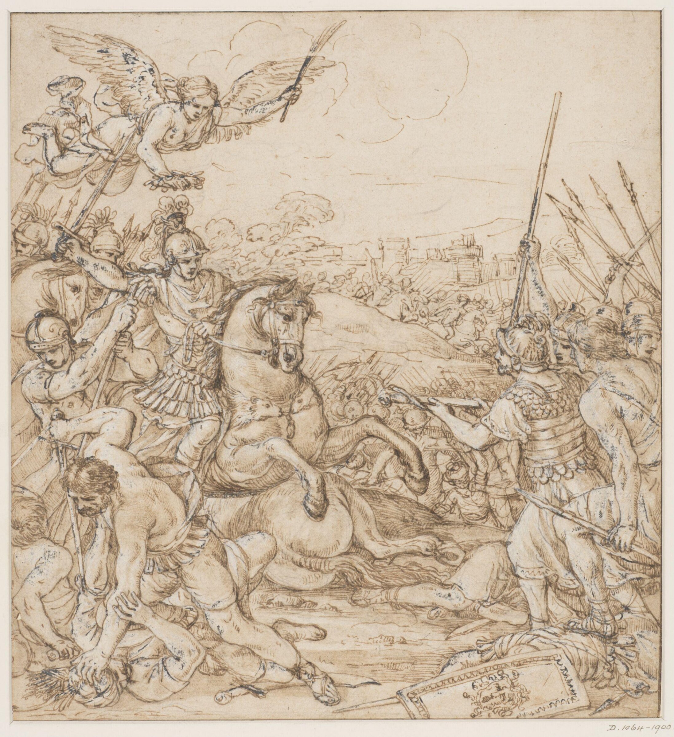 Battle scene with a Roman general escorted by a winged victory, Cortona, ca. 1625-1669