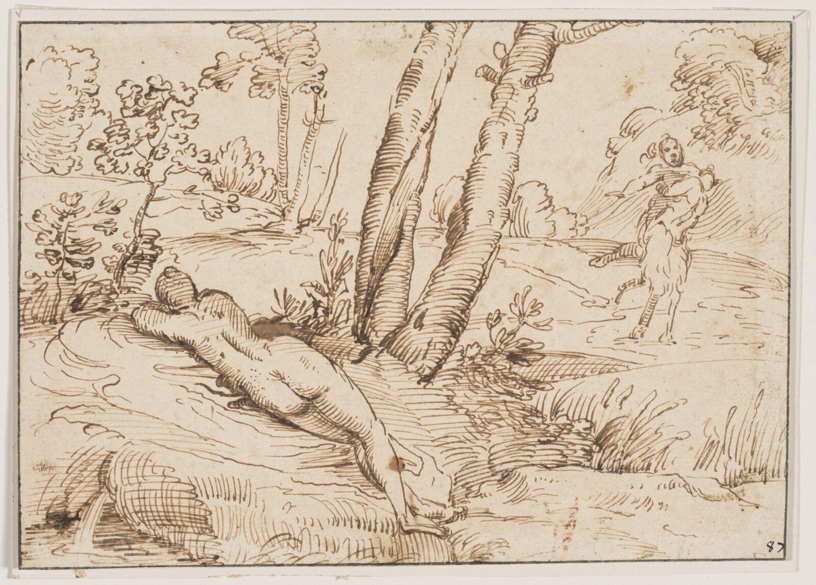 A nymph reclining under a tree, Carracci, late 16th century - early 17th century