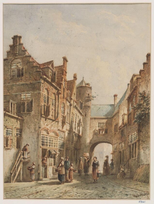 Dutch street with an archway by Petrus Gerardus Vertin