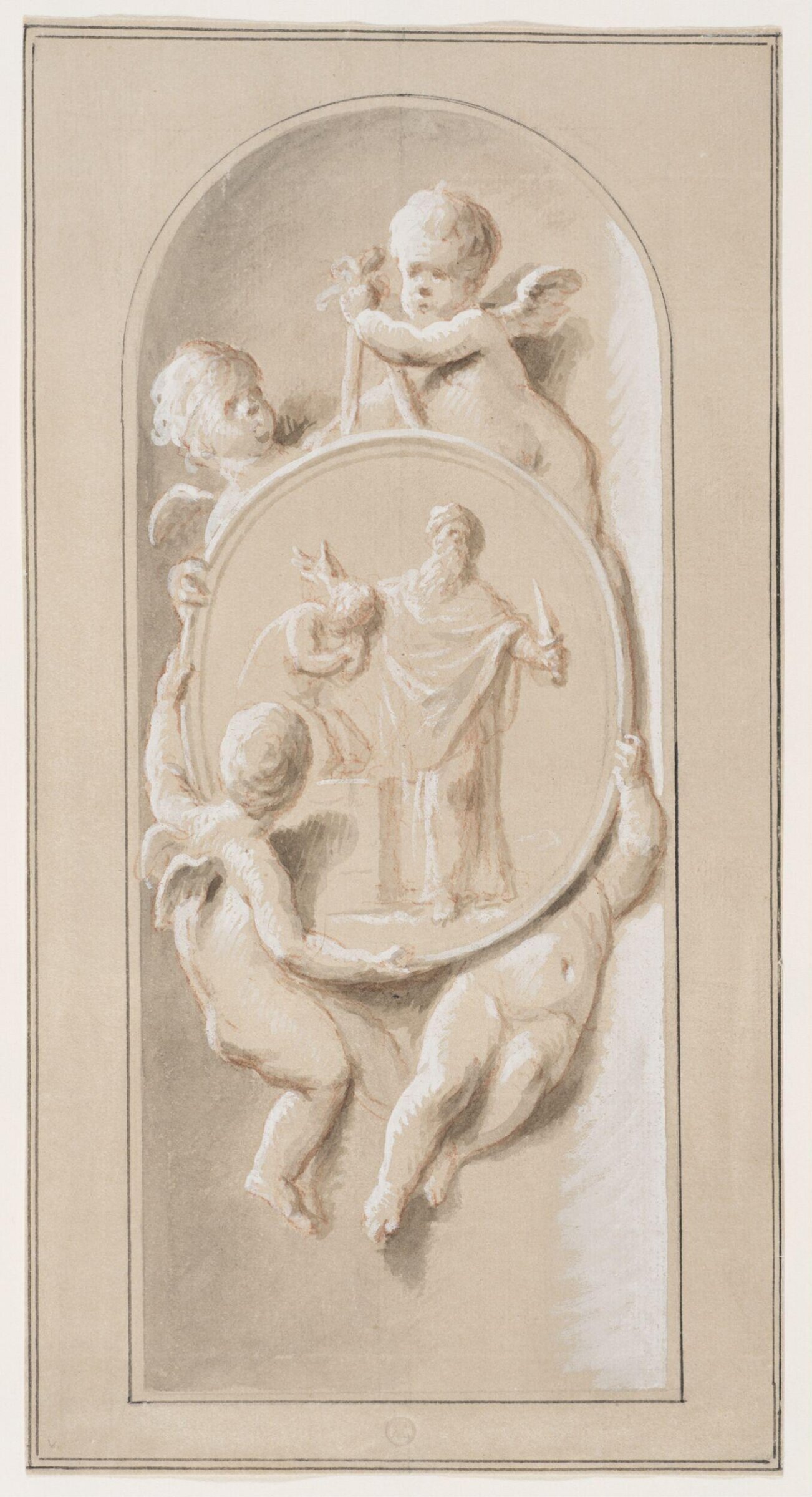 Grisaille overdoor or chimneybreast: the Sacrifice of Isaac, copy after Jacob de Wit, 1695-1754