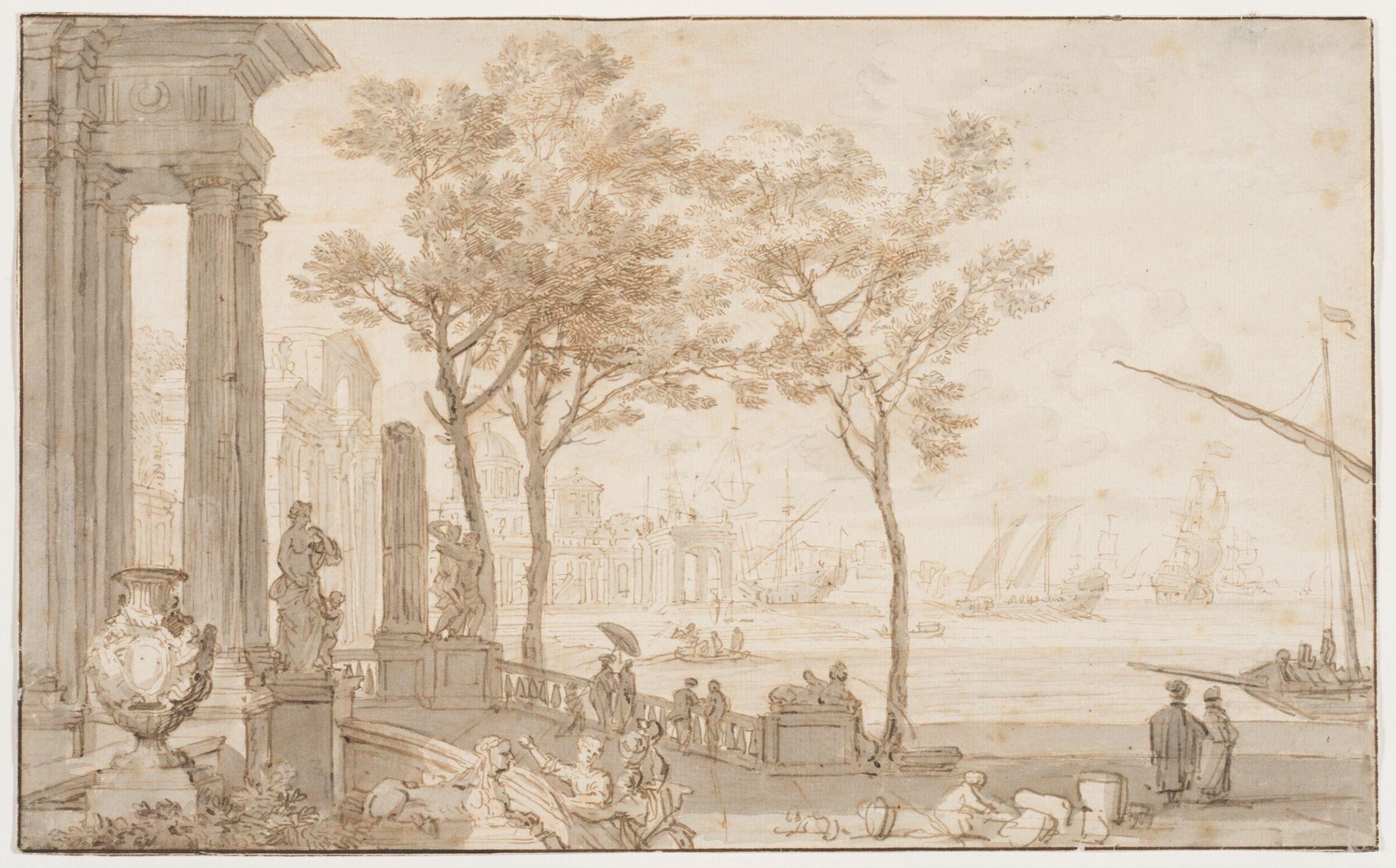 Palazzo With a Classical Garden Next to a Harbour, Isaac de Moucheron, ca. 1700-1740
