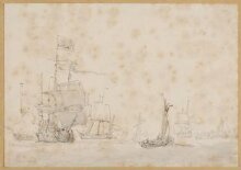 A Ship of War, a Fishing Boat and other Vessels in a Light Breeze thumbnail 1