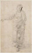 Study of a model dressed as a young woman, with right arm outstretched thumbnail 2