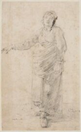 Study of a model dressed as a young woman, with right arm outstretched thumbnail 2