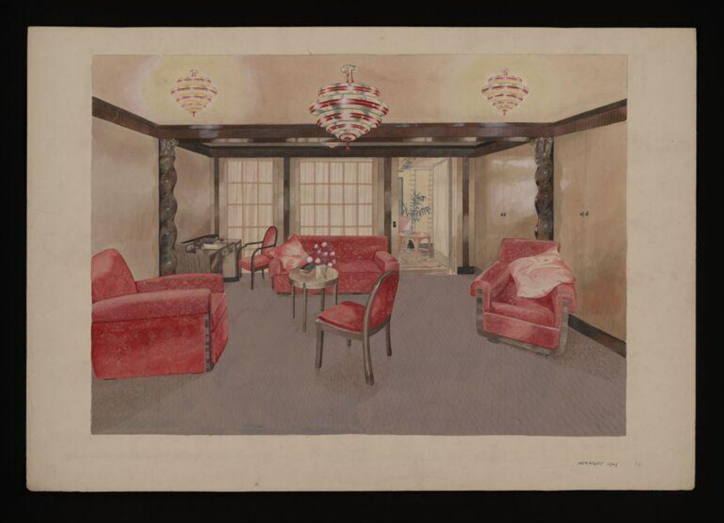 Interior sketch for the 'Empress of Britain', G H Wooller, 1930s