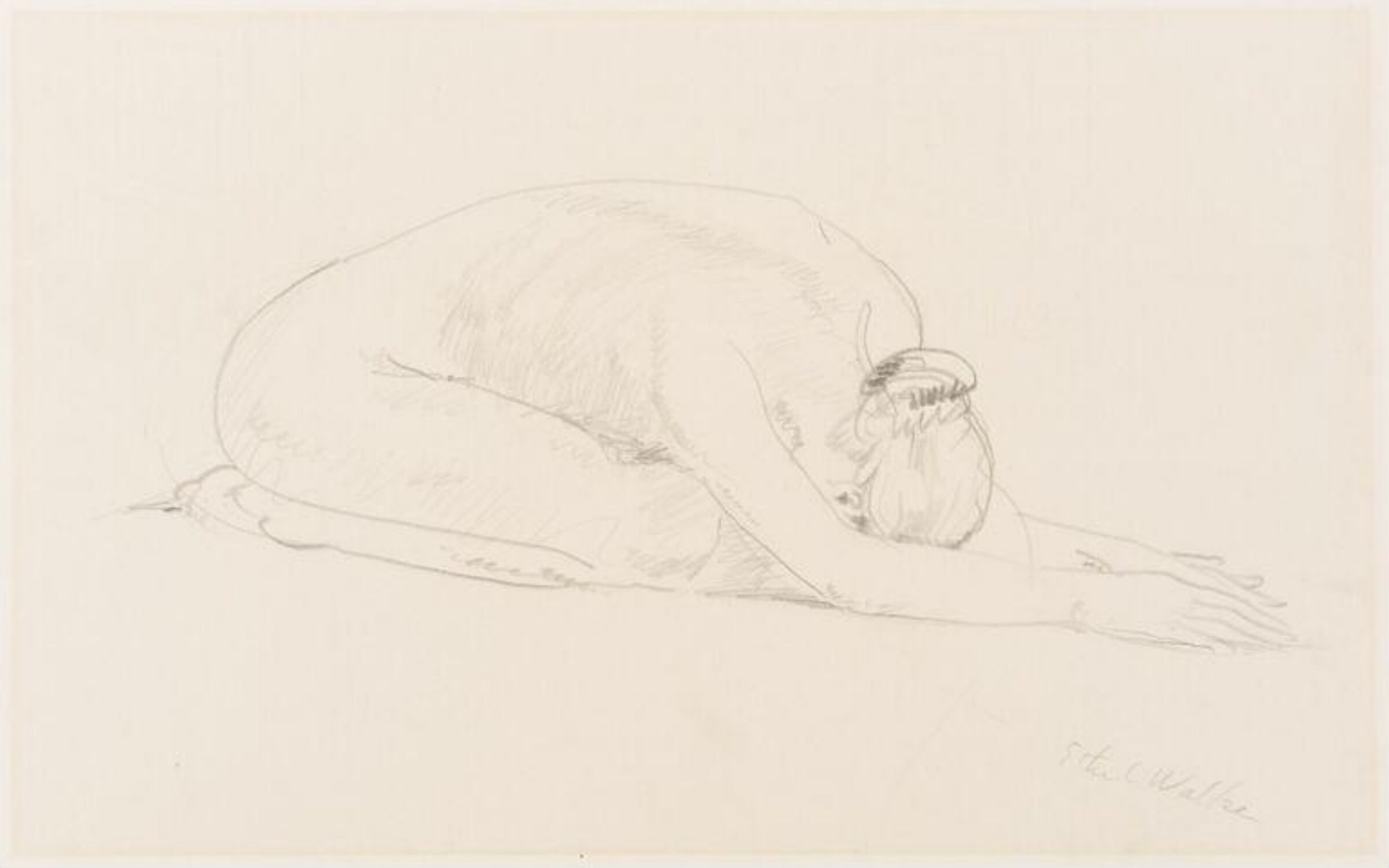Life Study of female nude, prostrate, Ethel Walker, ca. 1928
