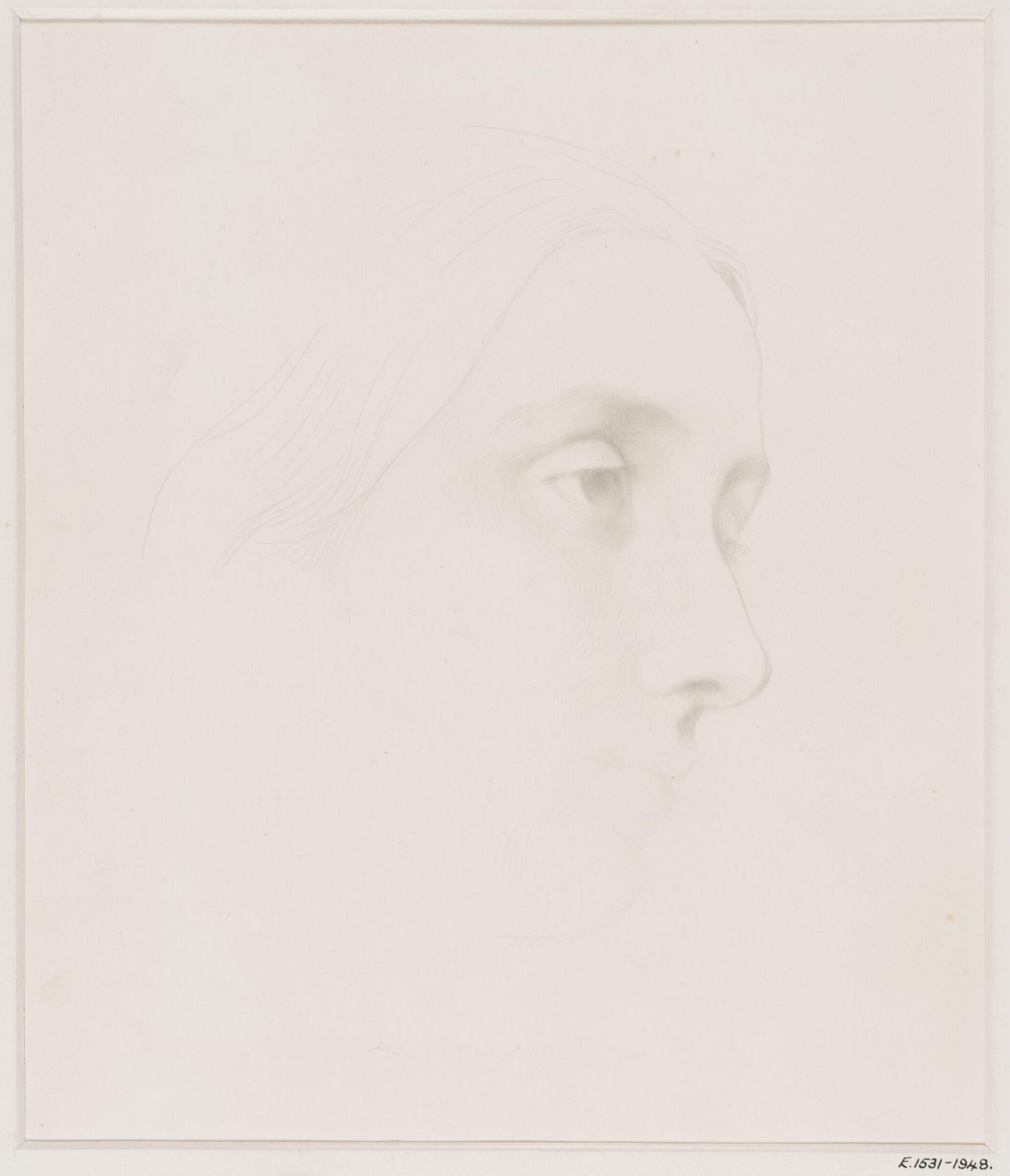 Study of the head of a young woman facing right, George Frederick Watts, 1817-1904