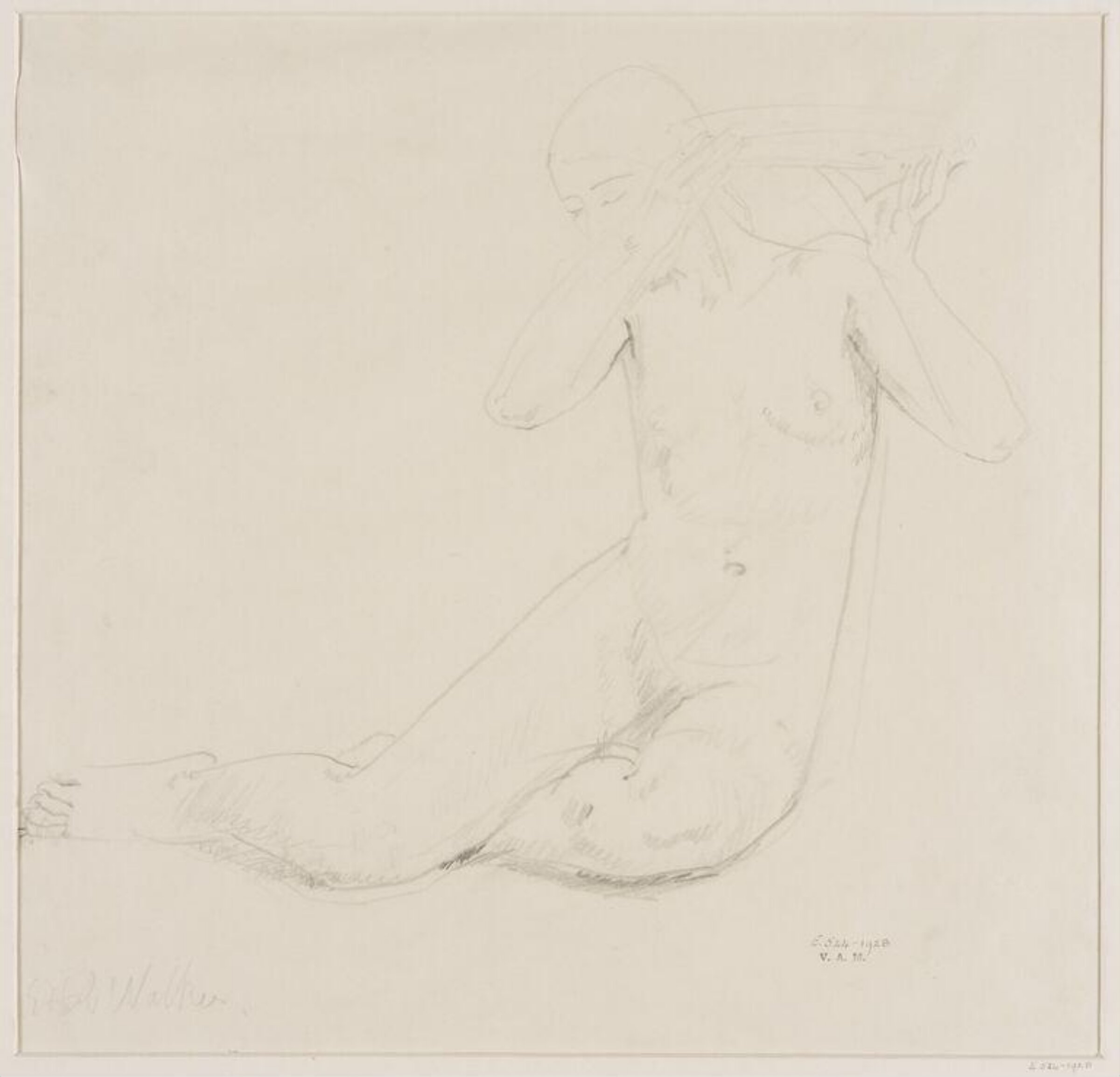 Life Study of a seated female nude holding a dish, Ethel Walker, ca. 1928