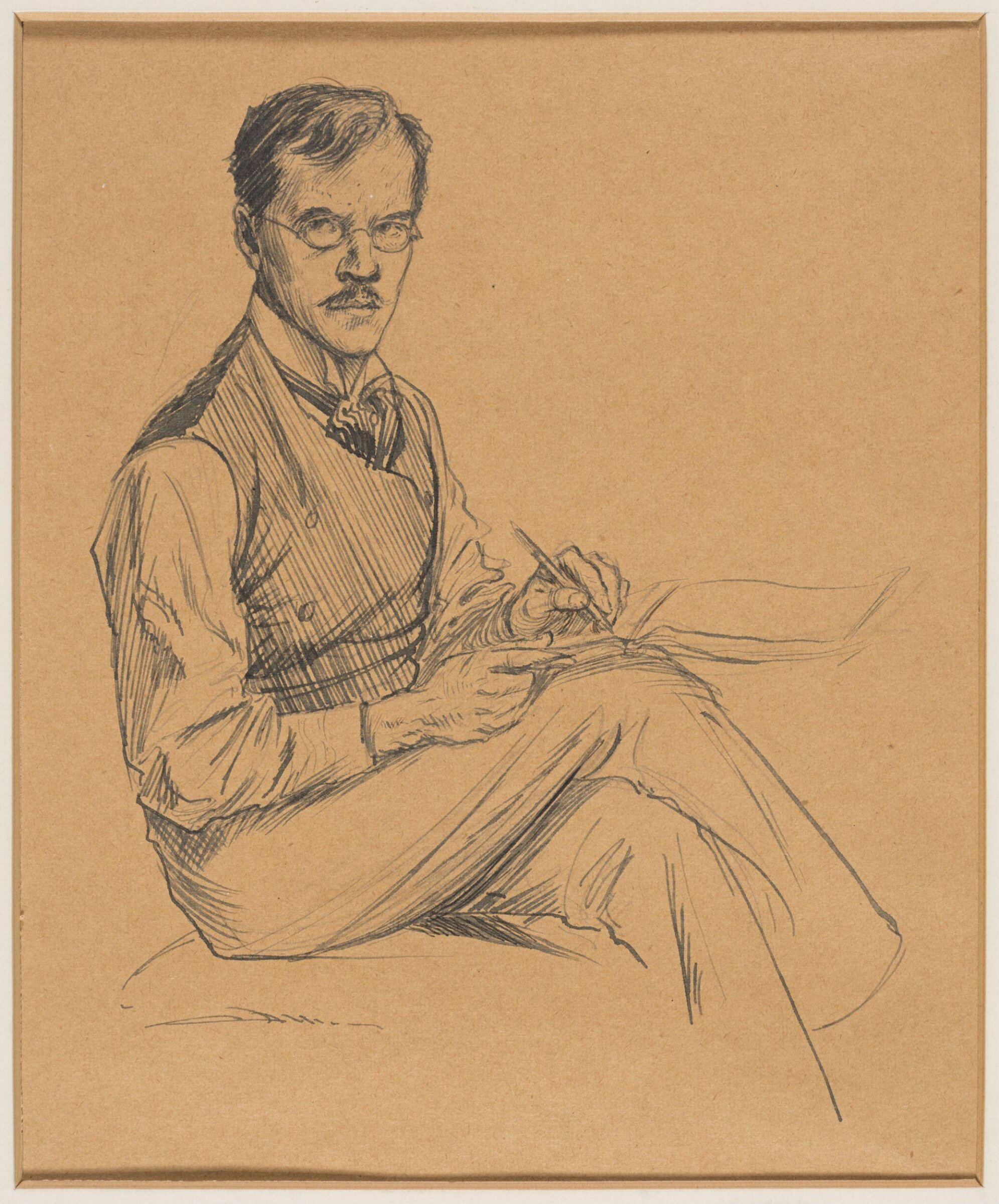 An artist, seated, sketching, Herbert Cole, ca. 1890-1929