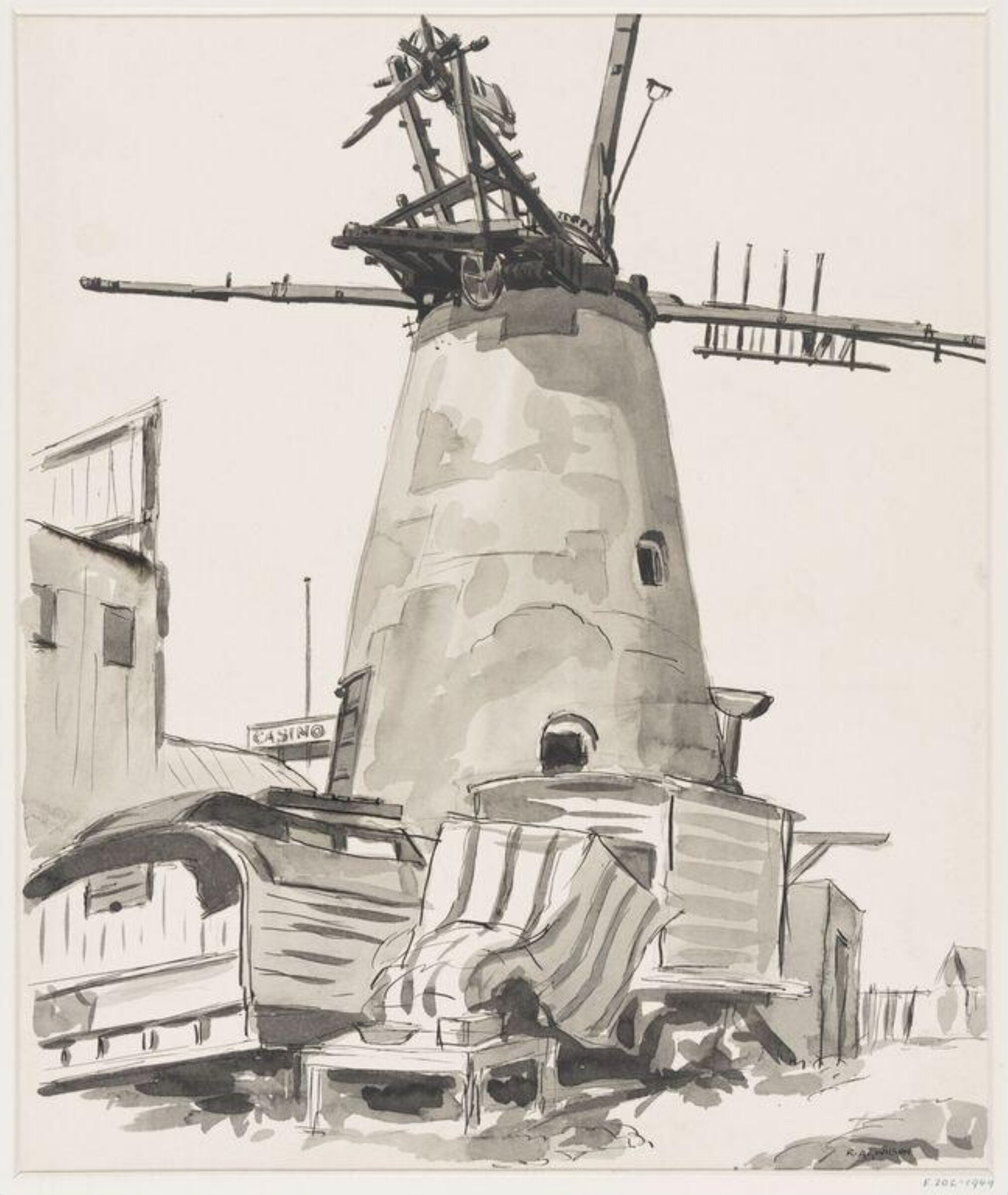 Gipsy Lee's caravan beside the derelict mill, Littlehampton., Robert Arthur Wilson, 1930