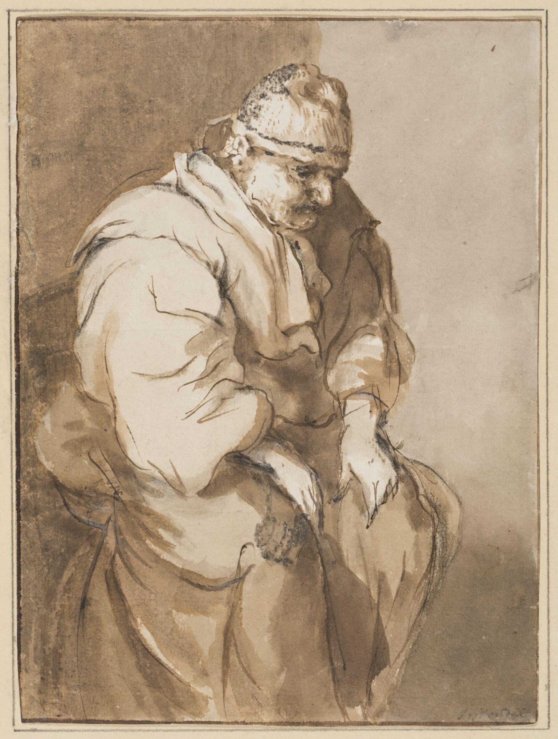Portrait of the poet Joost van den Vondel in old age, Philips Koninck, 17th century