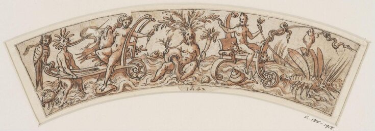 Design for a Circular Border with Grotesque Ornament and Mythical Sea Creatures (Satyr, Nereids and Aquatic Deities) top image