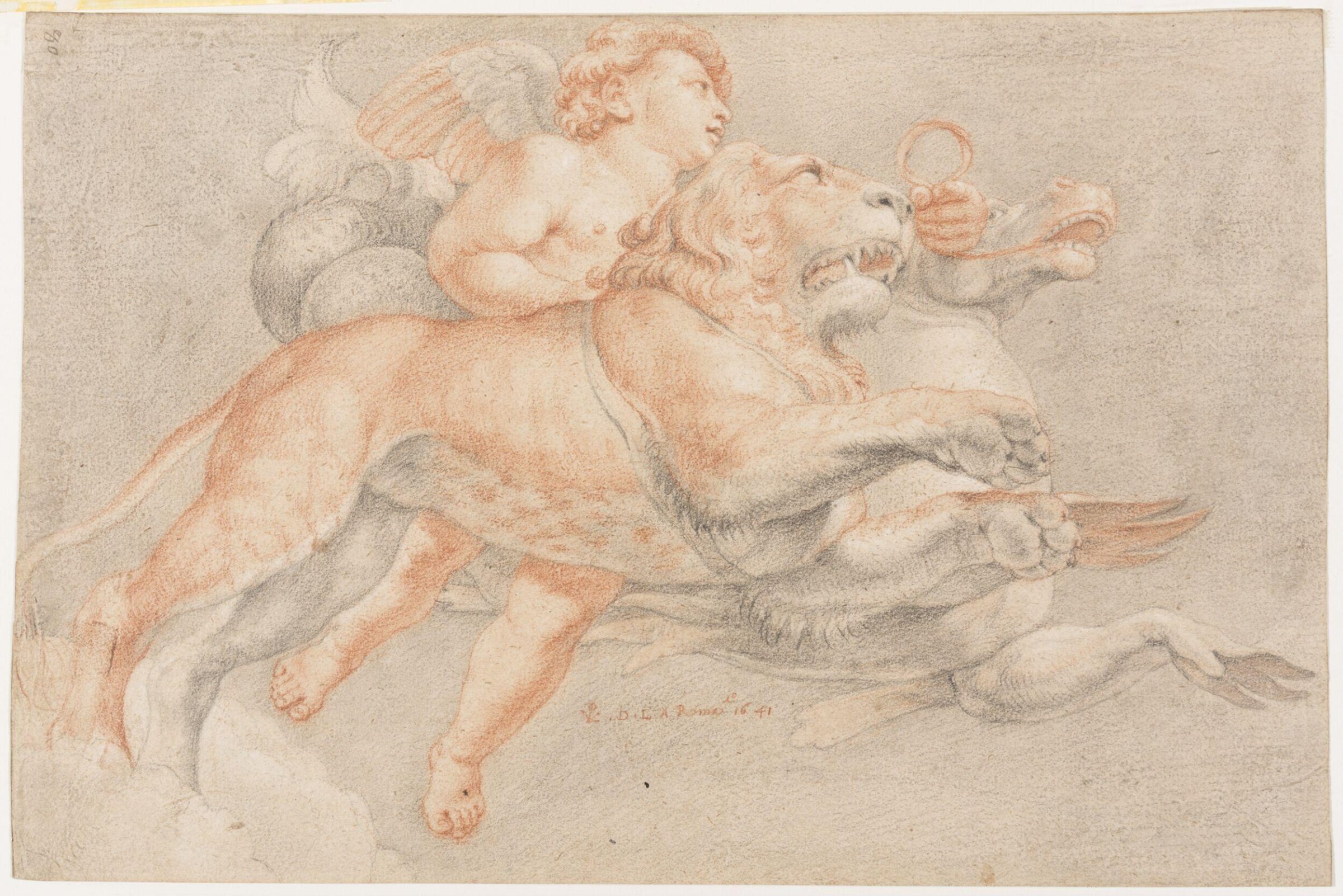 Amorino with a Lion and a Sea-horse, Pieter van Lint, 1641
