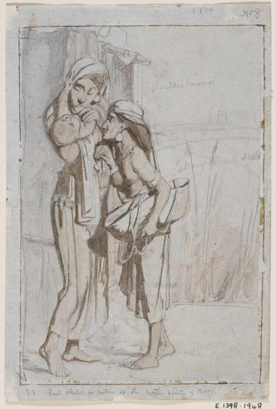 Simeon Solomon, Recto: 'The Mother of Moses about to Leave the Child in the Bulrushes