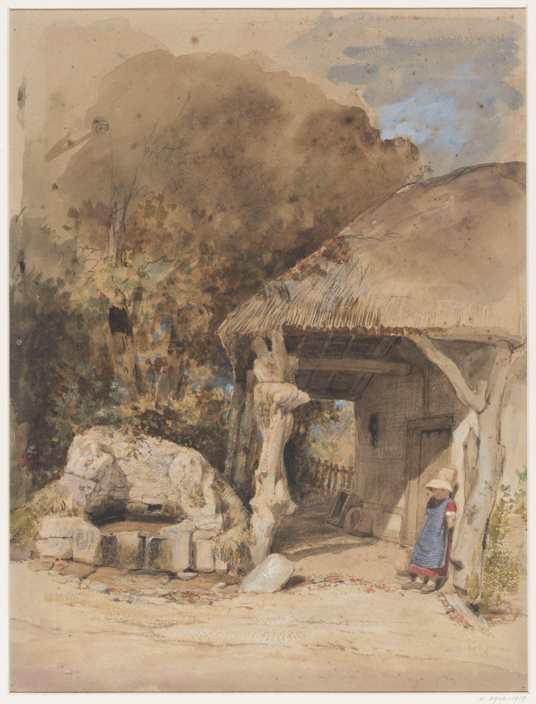 A Child under a Thatched Porch near a Spring., William Clarkson Stanfield, 1793-1867