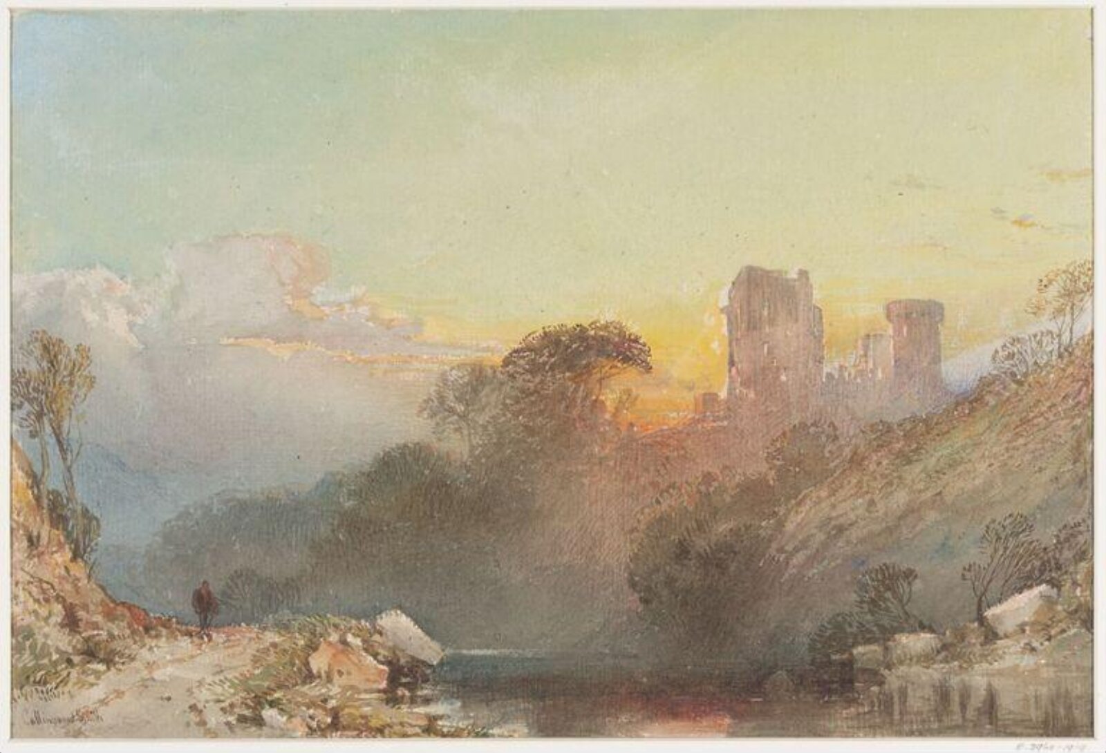 Sunset.  A Castle by the river., William Collingwood Smith, 1815-1887