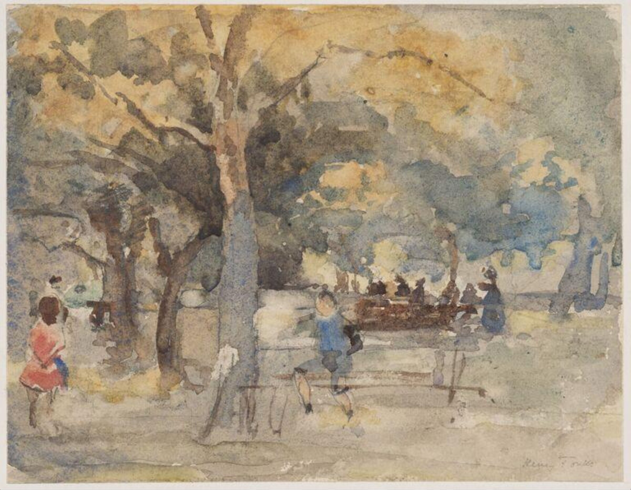 Scene in a park with two children playing, Henry Tonks, ca. 1900-1930