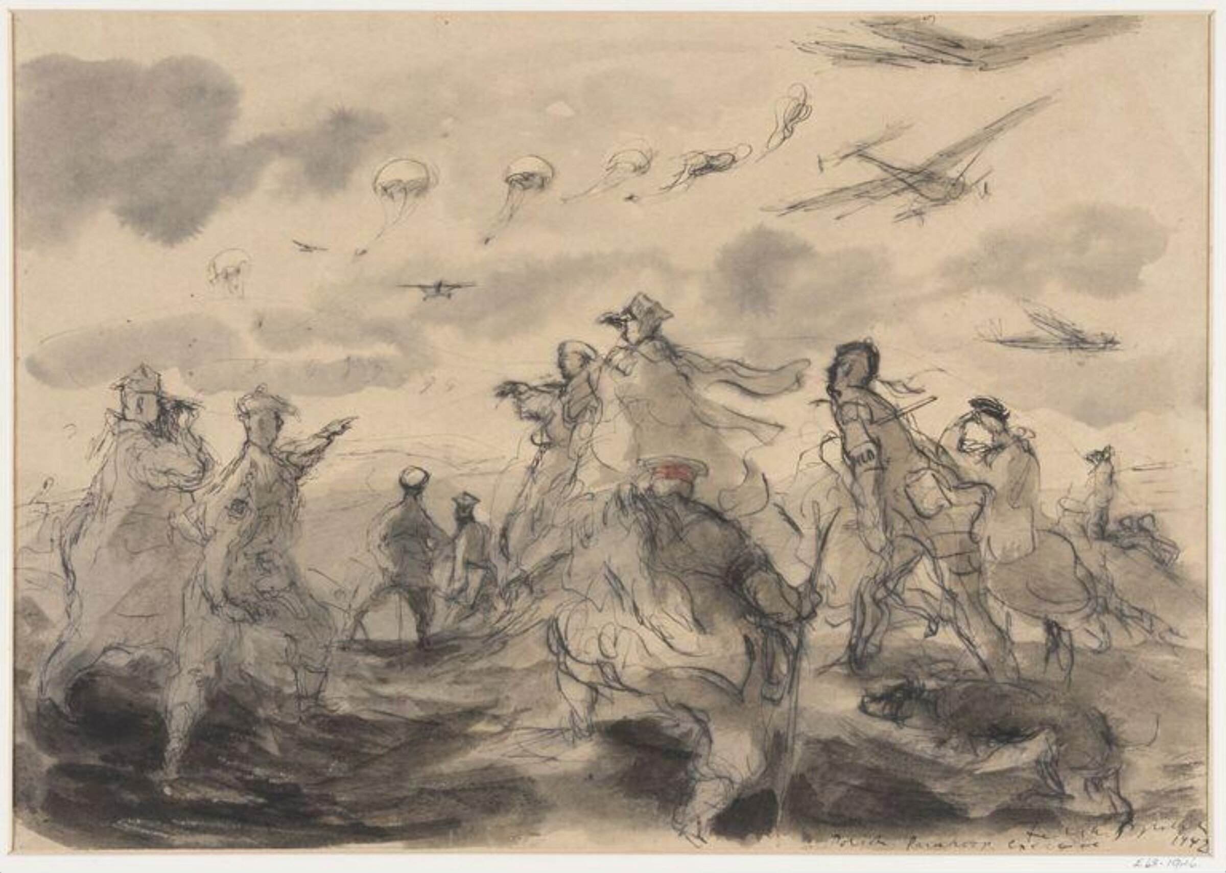 Polish paratroop exercise, Feliks Topolski, 1942