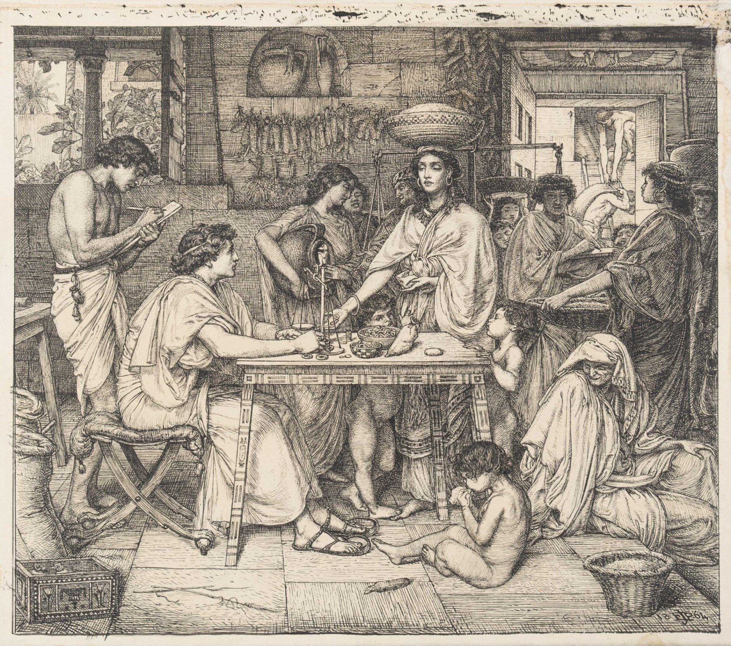 Joseph distributes corn, Edward John Poynter, 1864