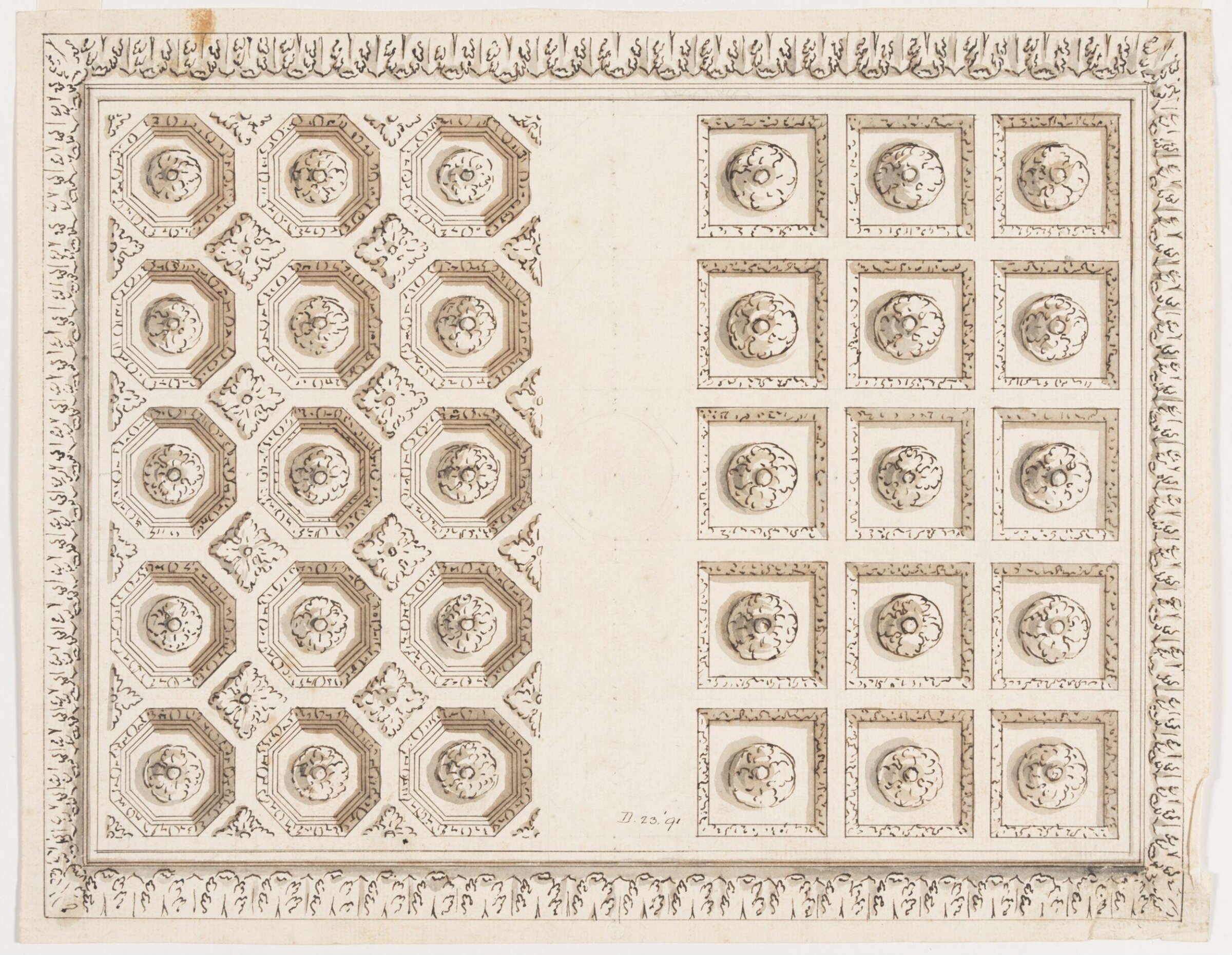 Design for a coffered ceiling set within an acanthus frame, James Sir Thornhill, early 18th century