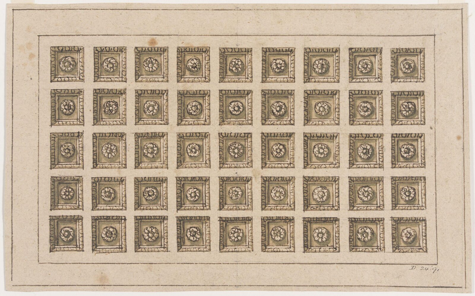 Design for a coffered ceiling, James Sir Thornhill, early 18th century
