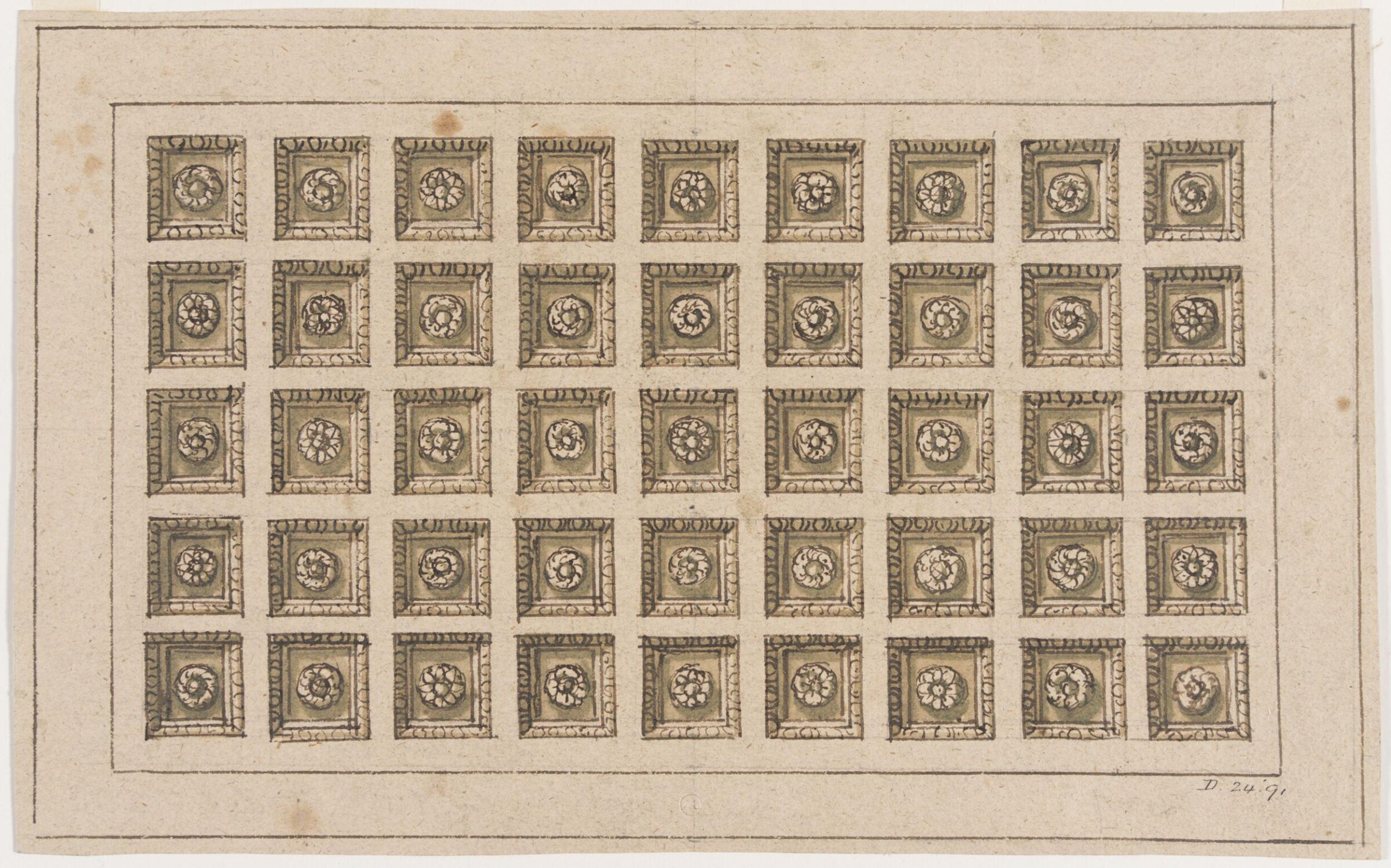 Design for a coffered ceiling, James Sir Thornhill, early 18th century